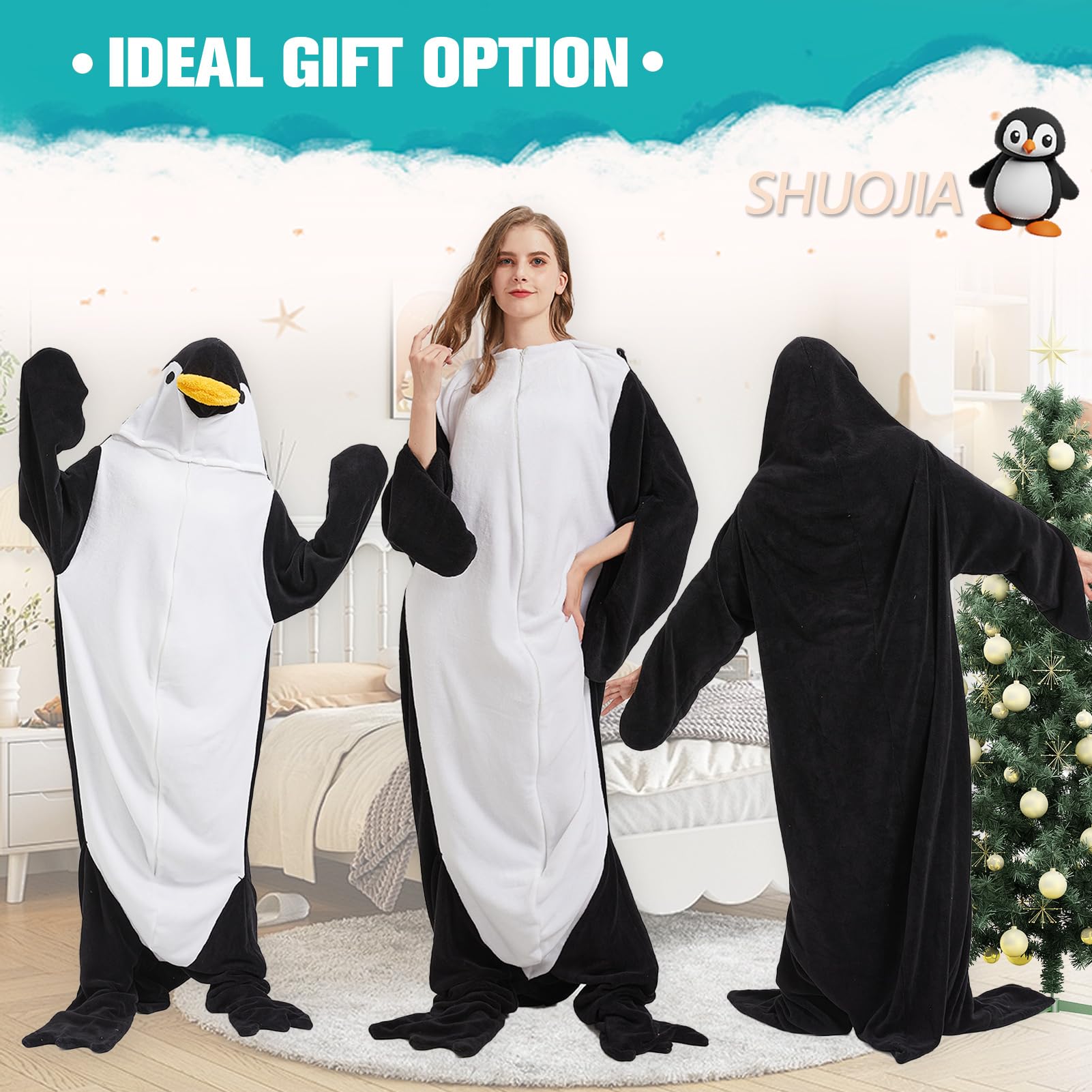 Pigiama a Tutina con Animale Adulto Unisex,Coperta da Notte indossabile con Pinguino Coccodrillo/squalo,Tutina con Animali dei Cartoni,Costumi di Halloween Interi Pigiami da Festa