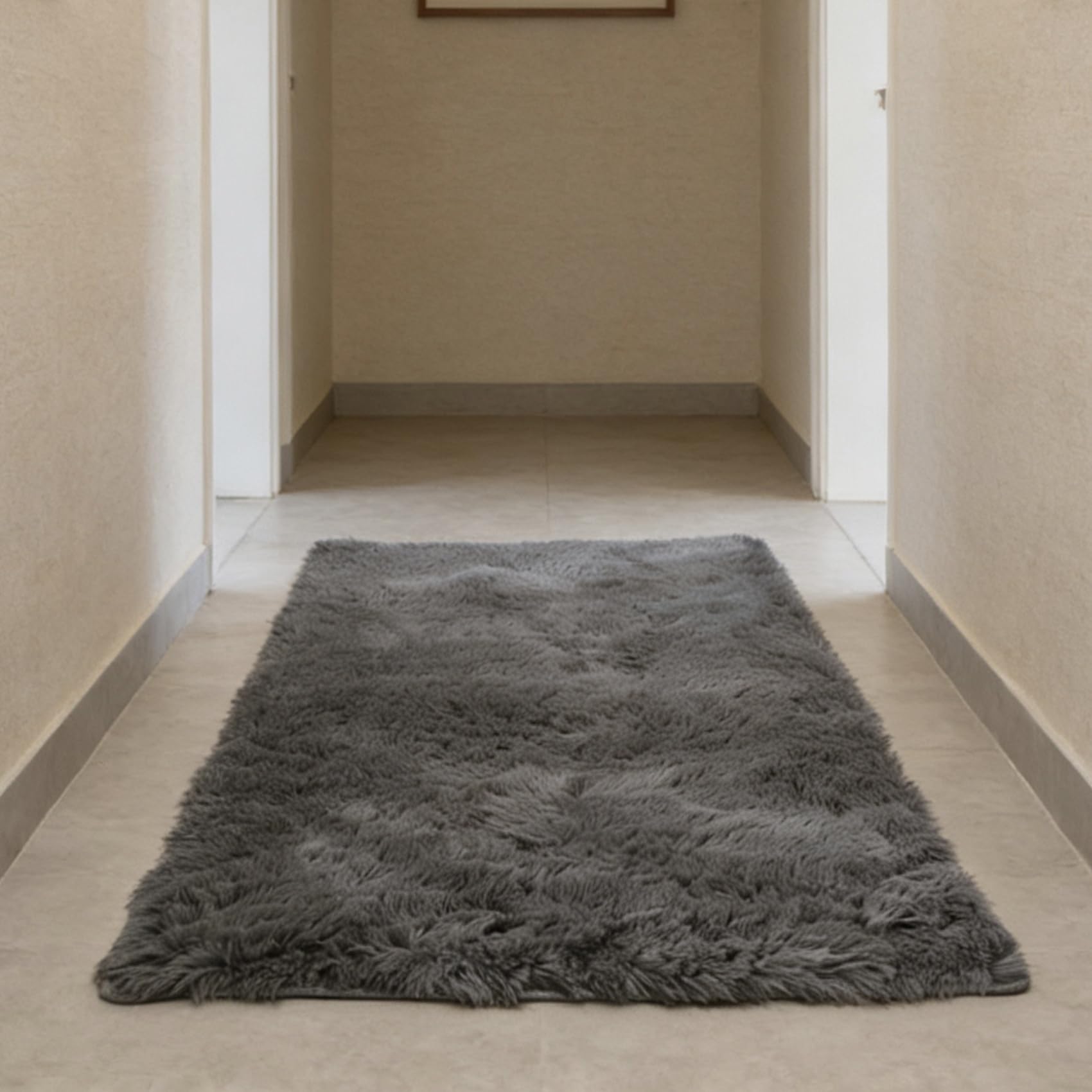 Tapis salon 115 x 270 cm gris tapis chambre moderne à poils longs doux