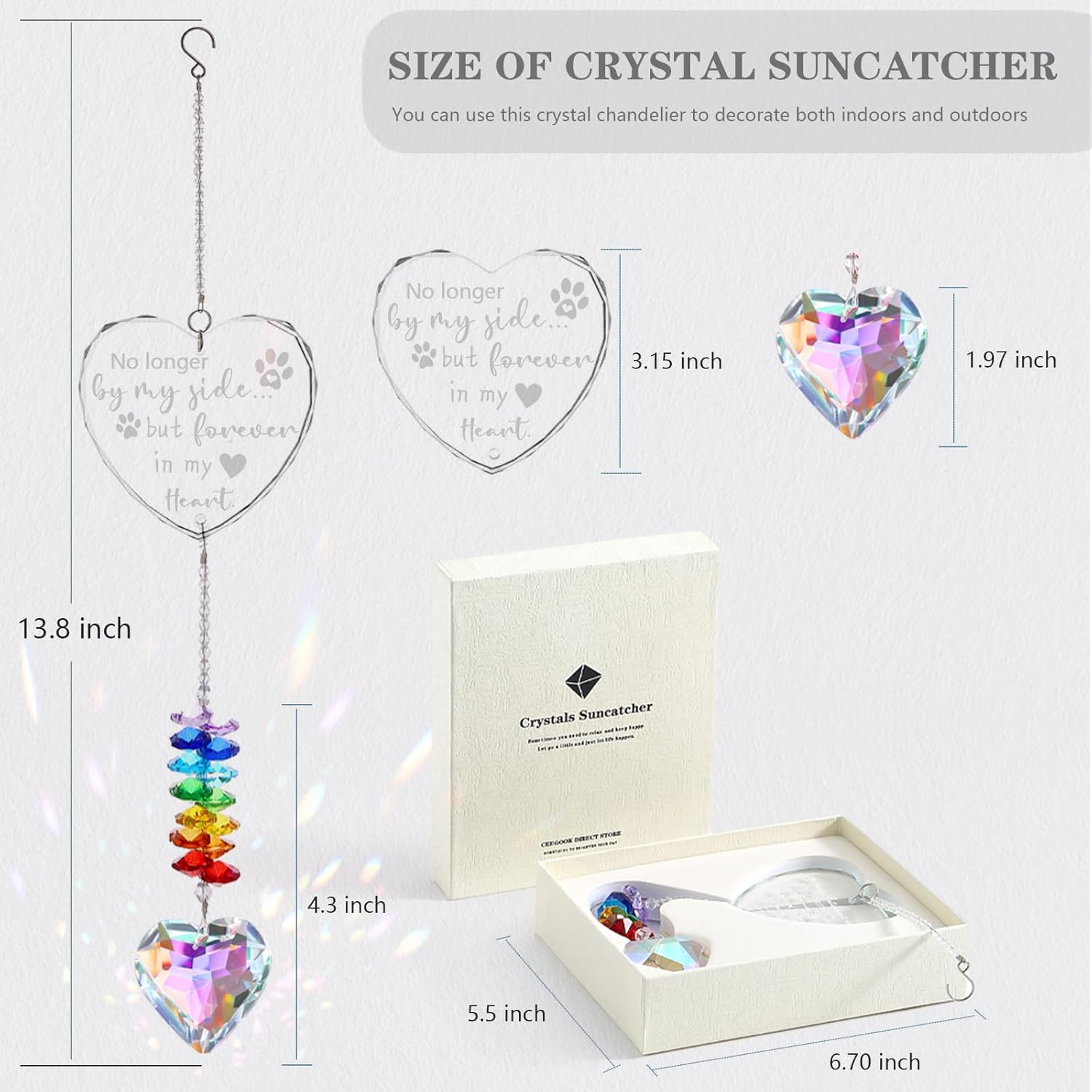 Dog Memorial Gifts for Loss of Dog, K9 Pet Memorial Crystal Suncatcher, Pet Sympathy Loss Passing Away Remembrance Bereavement Gift (Color-Heart) - Image 5