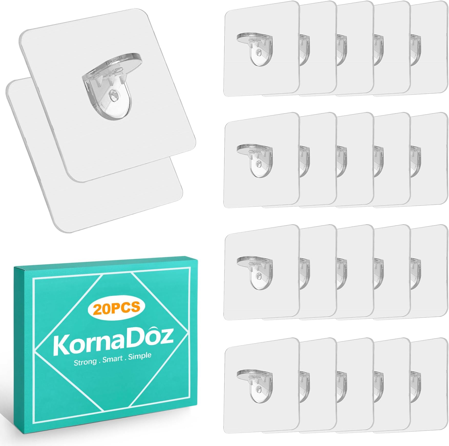 20 Pcs Heavy Duty Adhesive Shelf Brackets - Drill-Free Transparent Supports for Kitchen Cabinet, Closet, Shower Storage - Easy Mounting Wall Hardware with Damage-Free Design