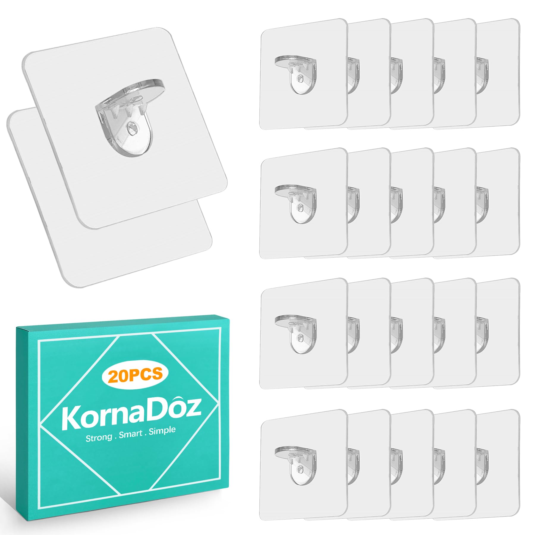 20 Pcs Heavy Duty Adhesive Shelf Brackets - Drill-Free Transparent Supports for Kitchen Cabinet, Closet, Shower Storage - Easy Mounting Wall Hardware with Damage-Free Design