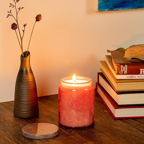 Miniatura 64 de Art Secret Paquete de 9 tarros de vela de vidrio en relieve de 8 onzas con tapas y etiquetas, diseño de estrellas de sol y luna (gris)