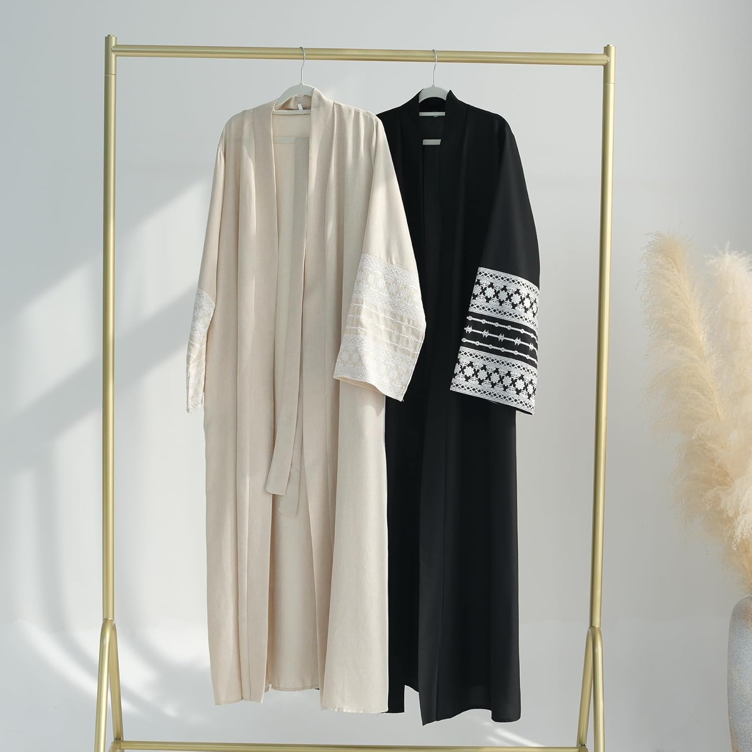 Women's Ramadan Muslim Kimono Abaya Long Sleeve Embroidered Open Front Cardigan Turkey Dubai Kaftan and Hijab, 2pcs Set - Image 6