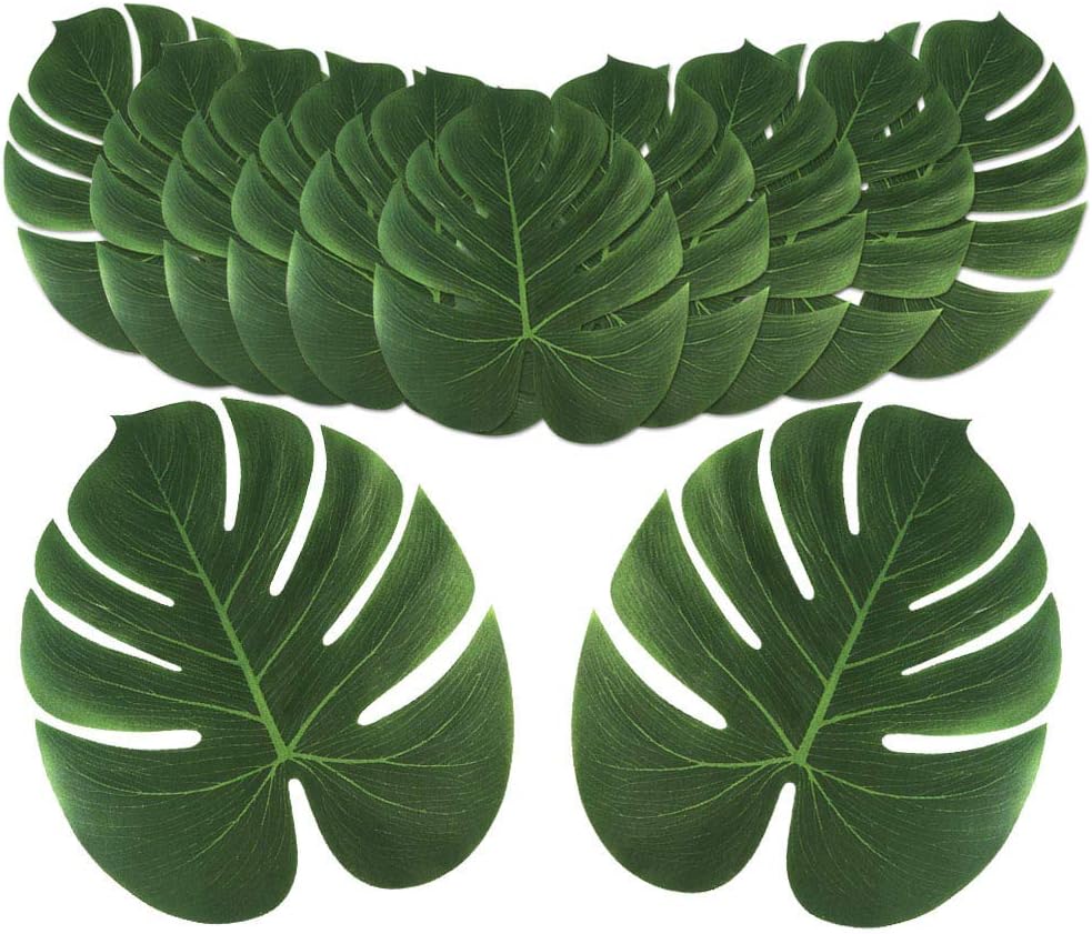 OurWarm 24pcs Large Artificial Tropical Palm Leaves, Faux Safari Leaves Monstera Fake Leaves, Hawaiian Luau Party Jungle Beach Theme Decorations for Birthday Party Safari Table Decorations Supplies