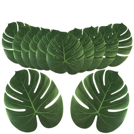 Aytai 24Pack Large Artificial Soft Tropical Palm Leaves for Hawaiian Luau Party Decoration, DIY Palm Leaf Place Mat and Table Runner, Jungle Parties Supply