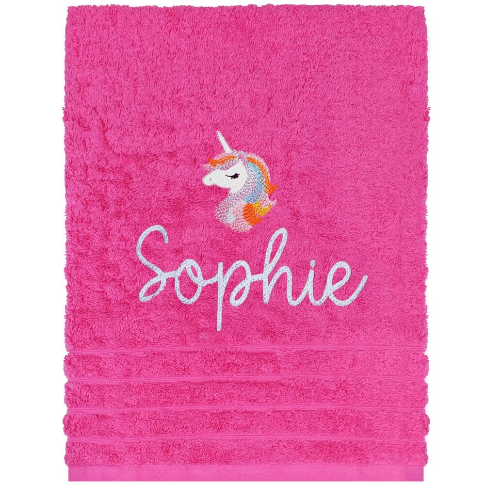 TeddyT's Personalised Embroidered Name Unicorn Pink Hand Towel