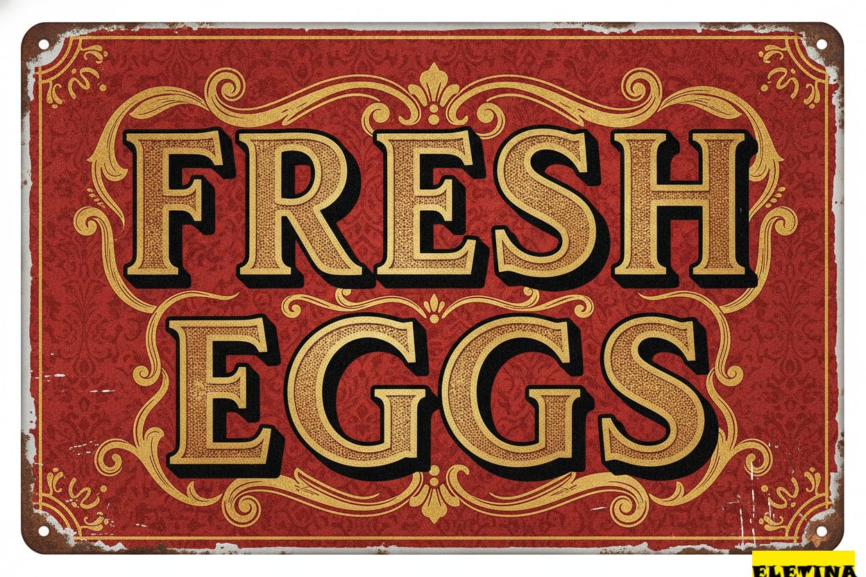Fresh Eggs Vintage Farmhouse Tin Sign, 8x12 Inch Decor