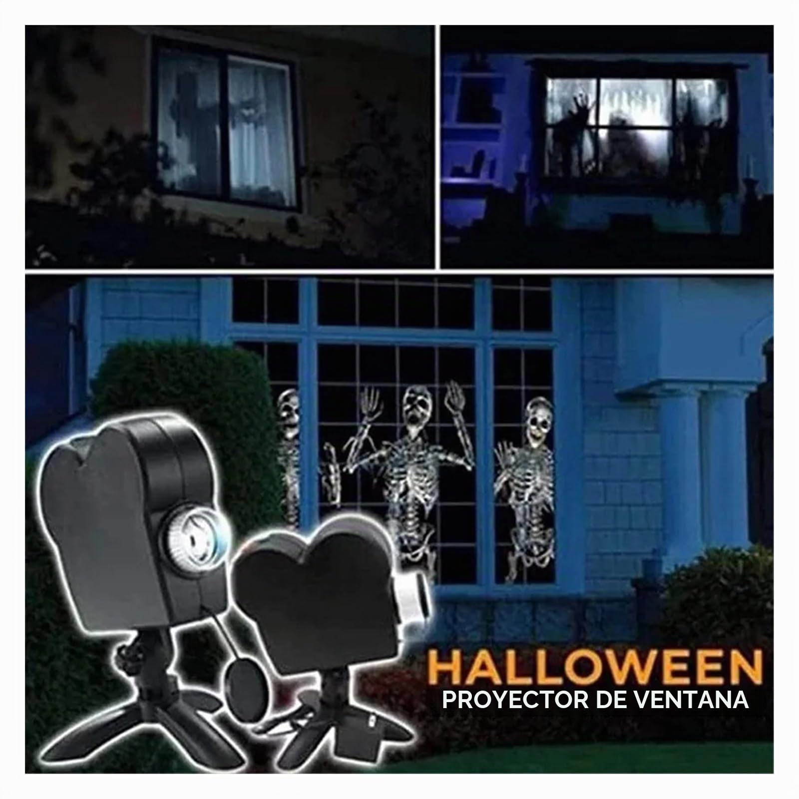 Proyector holográfico de Halloween y Navidad, 12 películas integradas, Proyector de películas a todo color, 4x6 pies, Negro