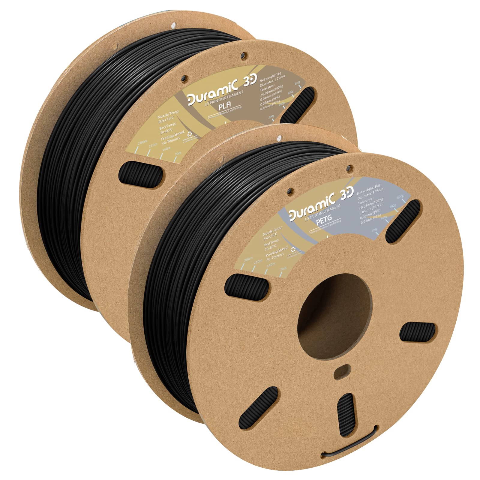 PLA Black and PETG Black Bundle, Duramic 3D Printing Filament 1.75mm, Dimensional Accuracy +/- 0.05 mm