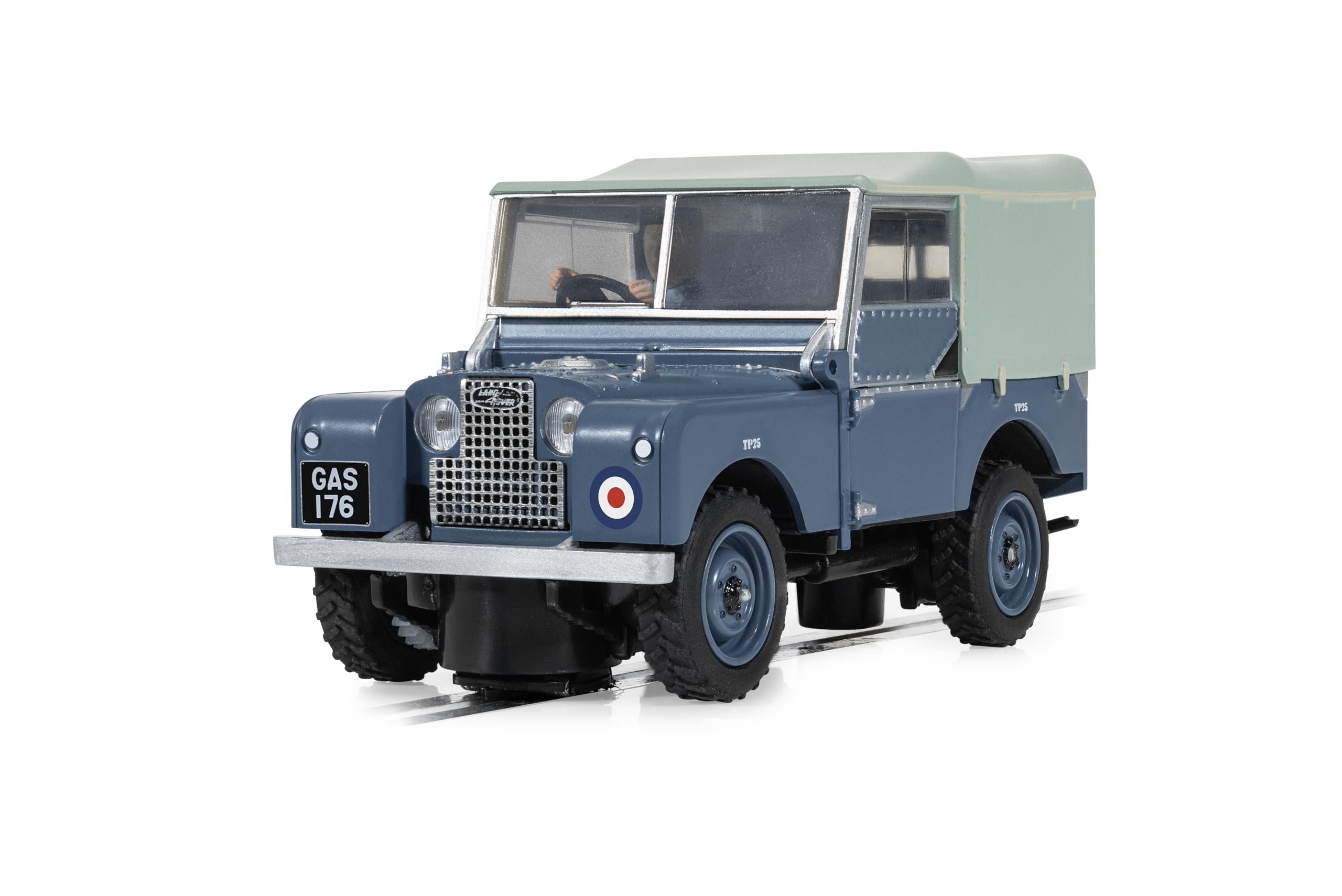Scalextric C4661 Land Rover Series 1 RAF Edition Slot Car, Service Blue, with Working Lights and Magnatraction 1:32 Scale