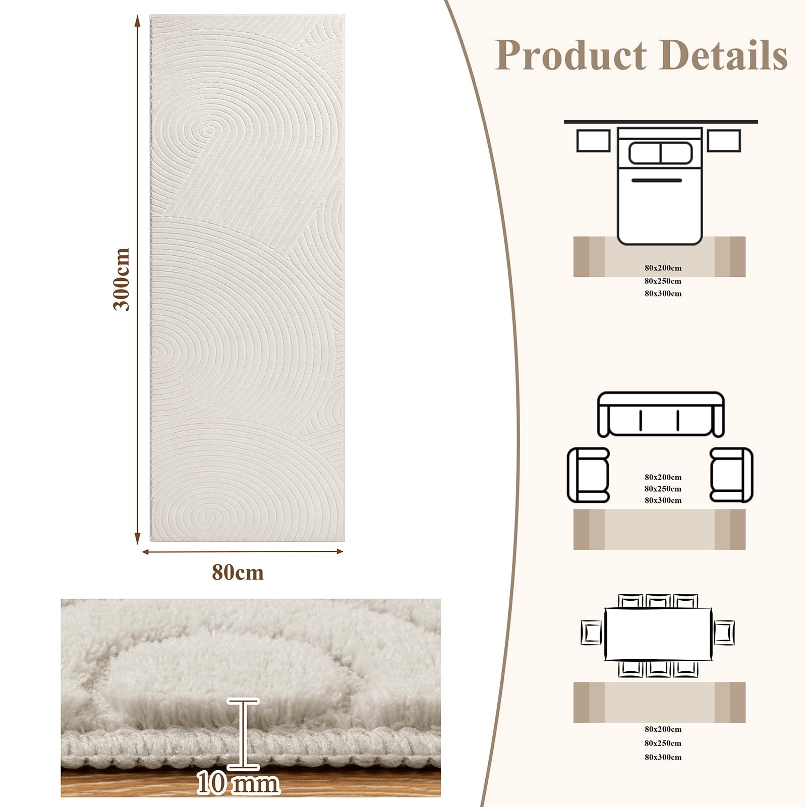 SHACOS Teppich Läufer Flur rutschfest, 80 x 300 cm Beige Waschbar Küchenteppich, Modern Kurzflor Teppichläufer für Flur, Küche und Wohnzimmer