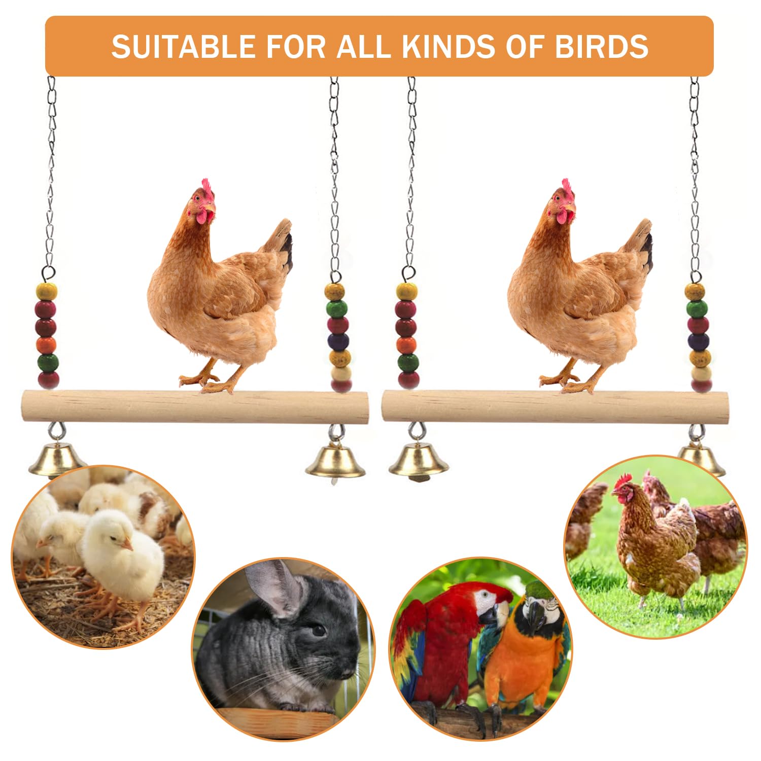2 columpios de madera para pollo, juguete de perca para pájaros de pollo, soporte de madera natural para pollo, columpio hecho a mano para entrenamiento, accesorios de gallinero para pollo, loro