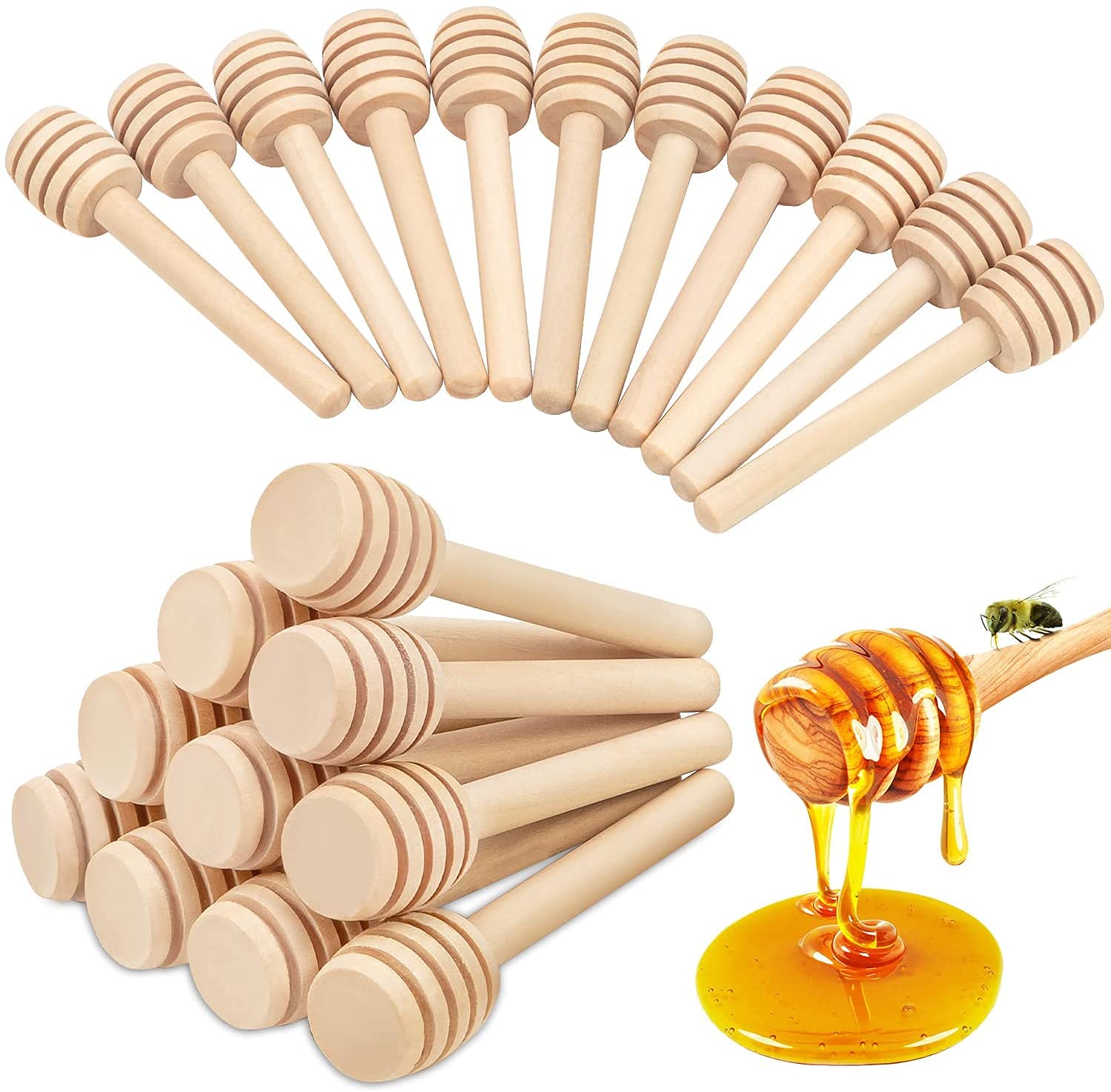 Ausla Honey Dippers, 50Pcs 3 Inch Wooden Mini Honey Dipper Sticks Honey Stirrer Stick Spoon For Honey Jar Dispense Drizzle Honey And Wedding Party Gift(8Cm)
