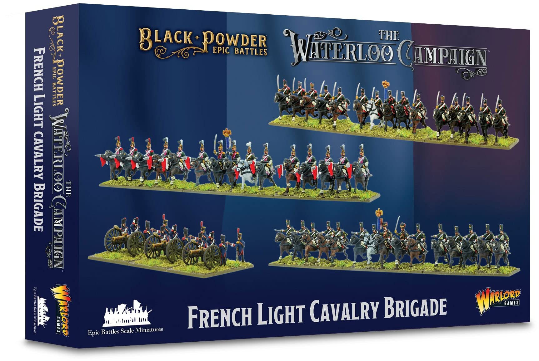 Warlord Black Powder Epic Battles Waterloo: French Light Cavalry Brigade Tabletop Miniatures - Plastic Paintable Miniature 1700-1900 Soldiers Set, Table Top 28mm Military Minifigures for Adults
