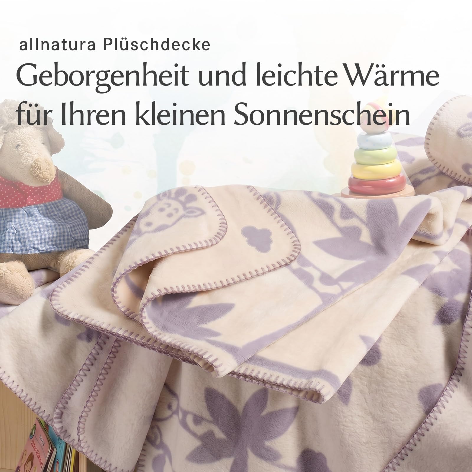 allnatura warme Kinder Kuscheldecke Cotona-Leoni 75x100 cm Made in Germany Grau – 100% nachhaltige Bio-Baumwolle, GOTS-Zertifiziert, Löwen- und Giraffen-Motiv, Kinderwagen, Boden, Spiel, Entspannung