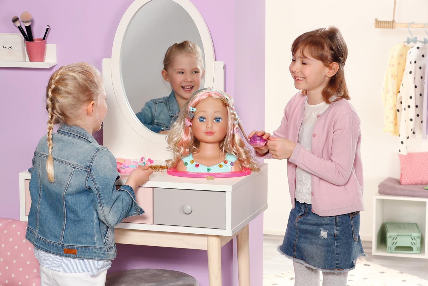 BABY Born Styling Head Głowa do Makijażu dla Dzieci z Długimi Blond Włosami, Paleta, Szczotka i Akcesoria