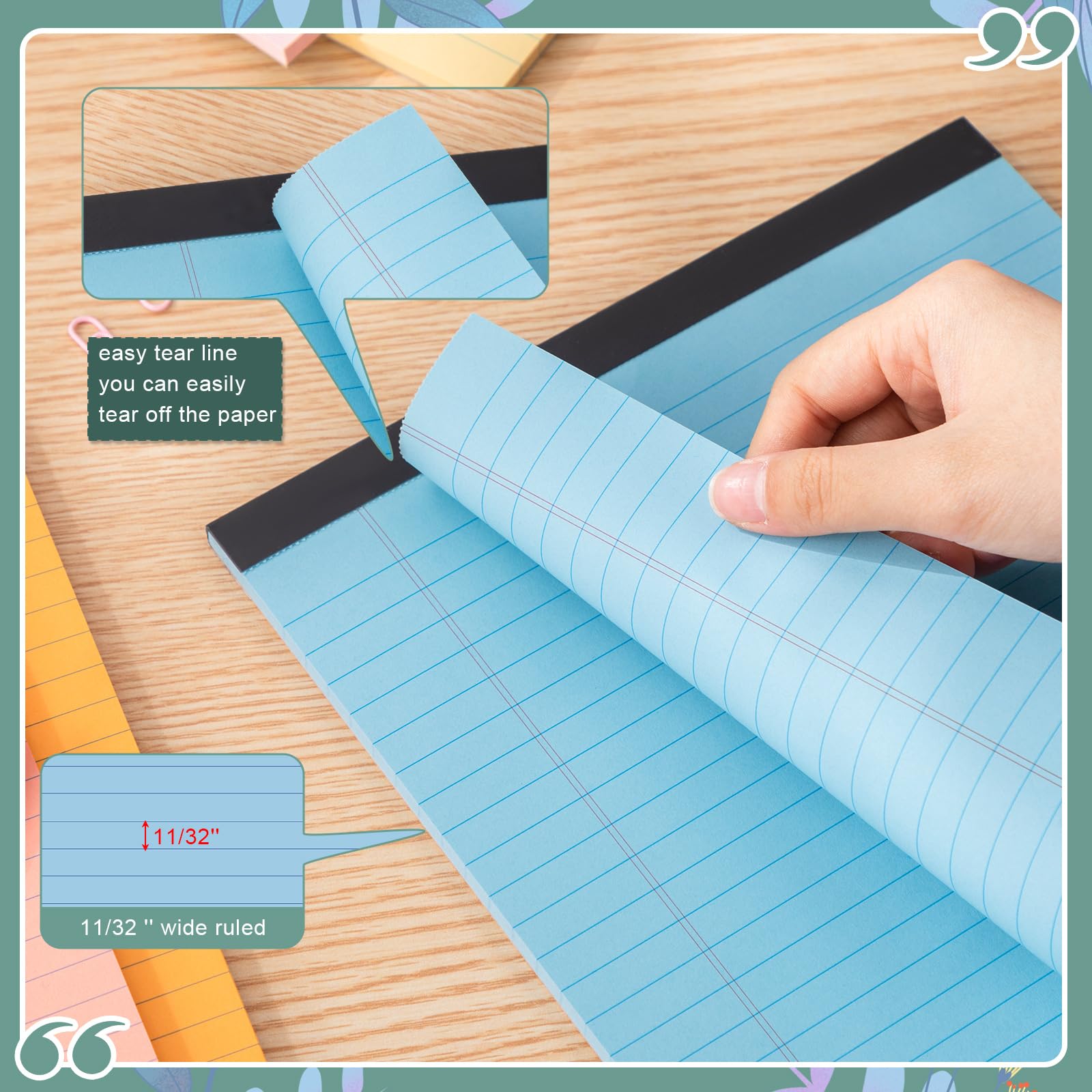 Lincia 12 blocchi per appunti colorati legali, 21 x 28 cm di larghezza, a righe, 50 fogli per blocco note, blocco micro perforato, per scuola, università, ufficio, affari