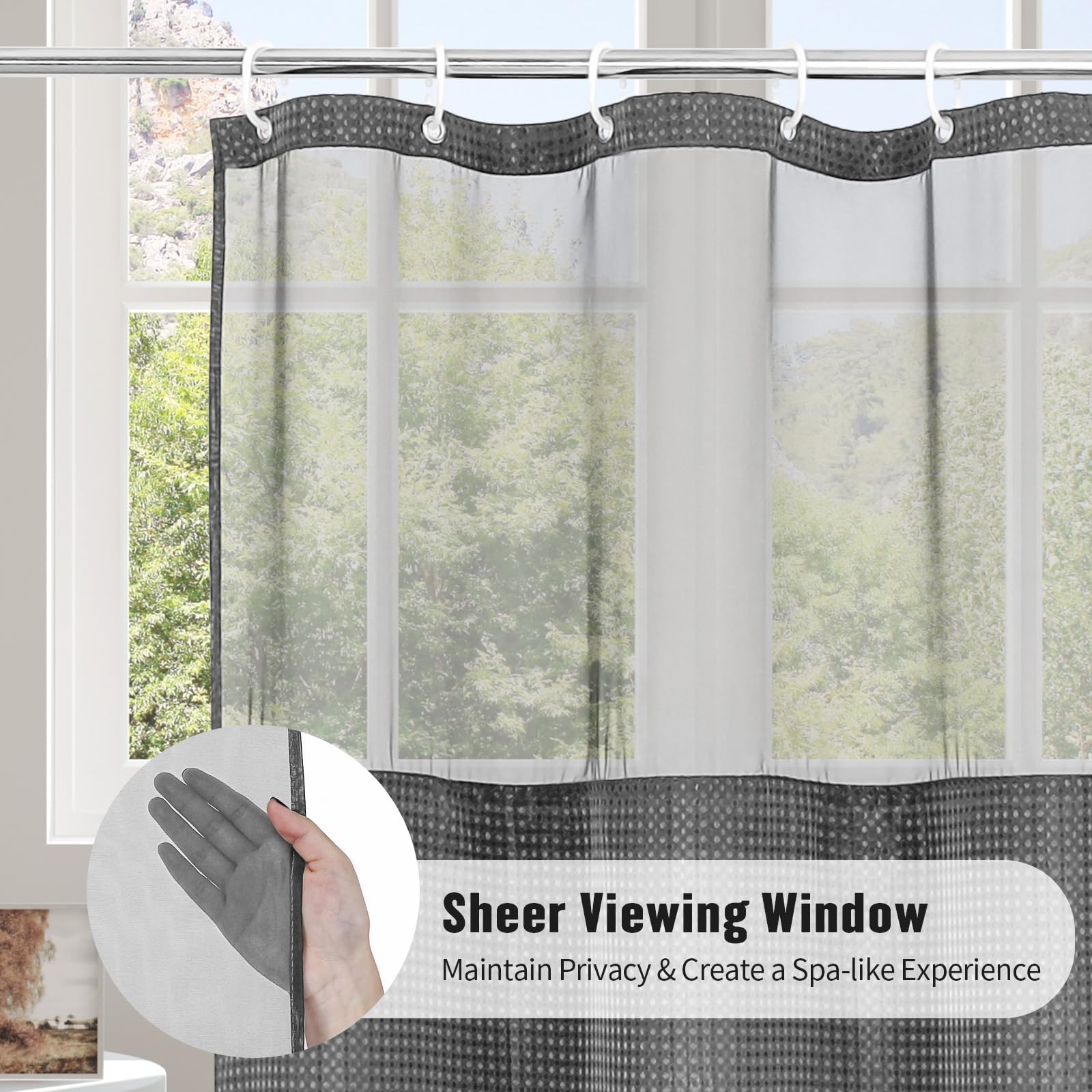 MitoVilla Rideau de douche extra long de 183 x 213 cm avec doublure à clipser, tissu lourd gris XL pour décoration de salle de bain, hôtel, spa, salle de bain, gris anthracite