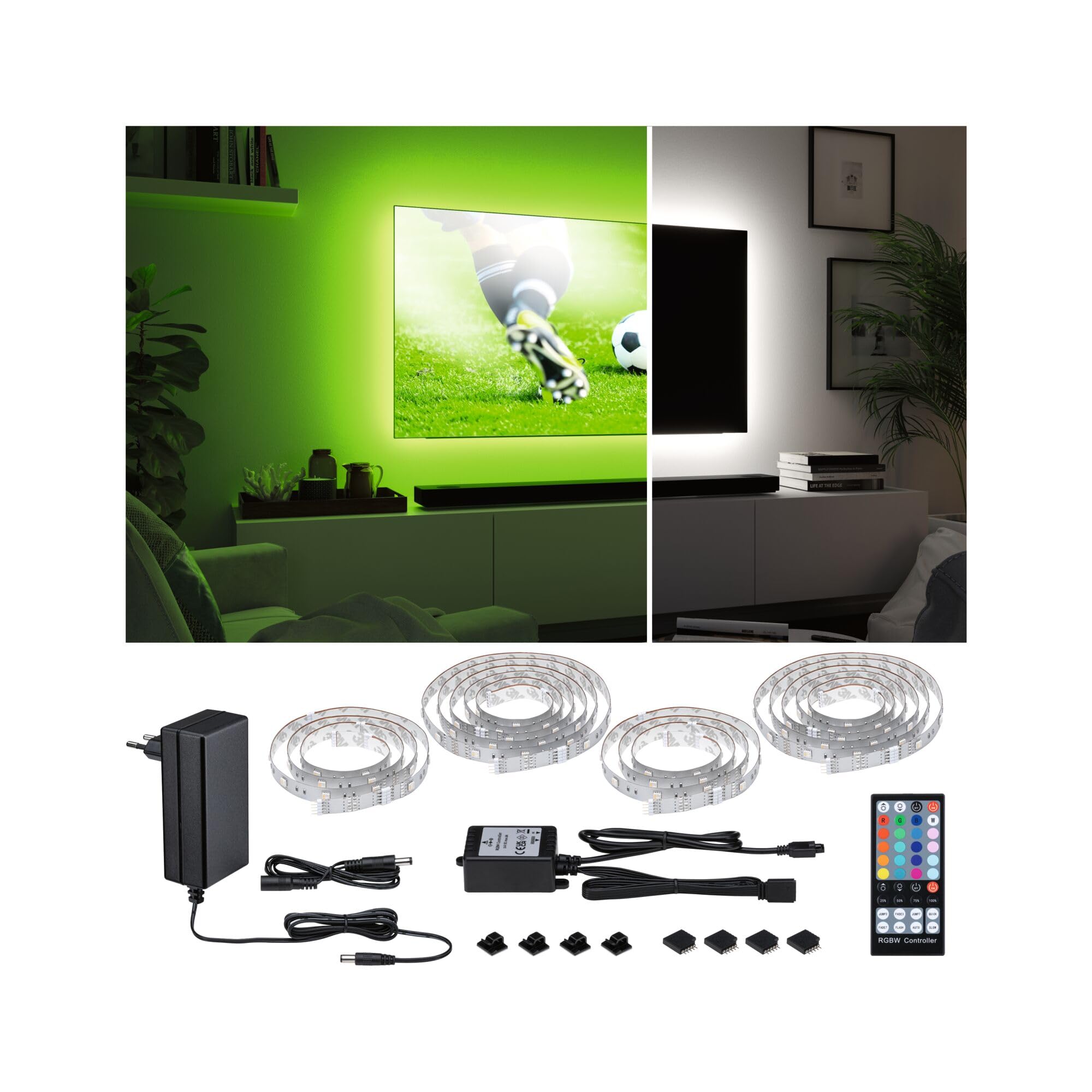 Paulmann 78877 MaxLED 250 LED Strip TV Comfort Basisset 75 Zoll 5,1m 25,5W 230lm/m 28LEDs/m RGBW+ 36VA dimmbar