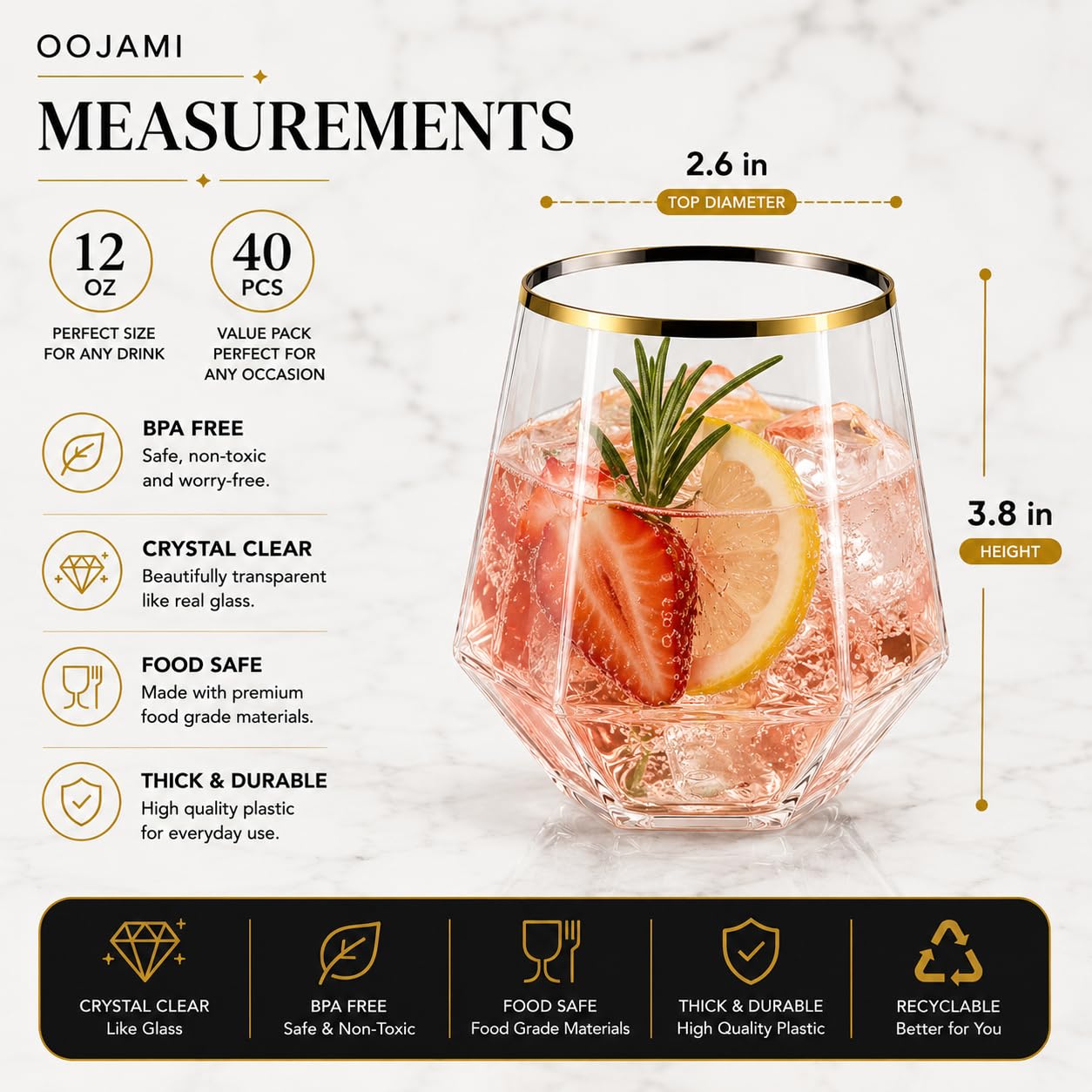 Vasos de champán de plástico irrompibles de 24 unidades, elegantes, duraderos, reutilizables e irrompibles, ideales para el hogar, oficina, bares, bodas, baby shower |