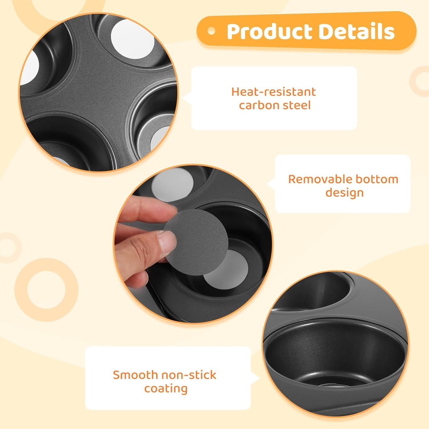 Non-Stick Carbon Steel Baking Pans, 13.8×10.4, 12 Hole Mini Sandwich Tins with Loose Bases, 2 Pcs Mini Cheesecake Pans, 12-Cavity Muffin Cupcake Pans with Removable Bottom