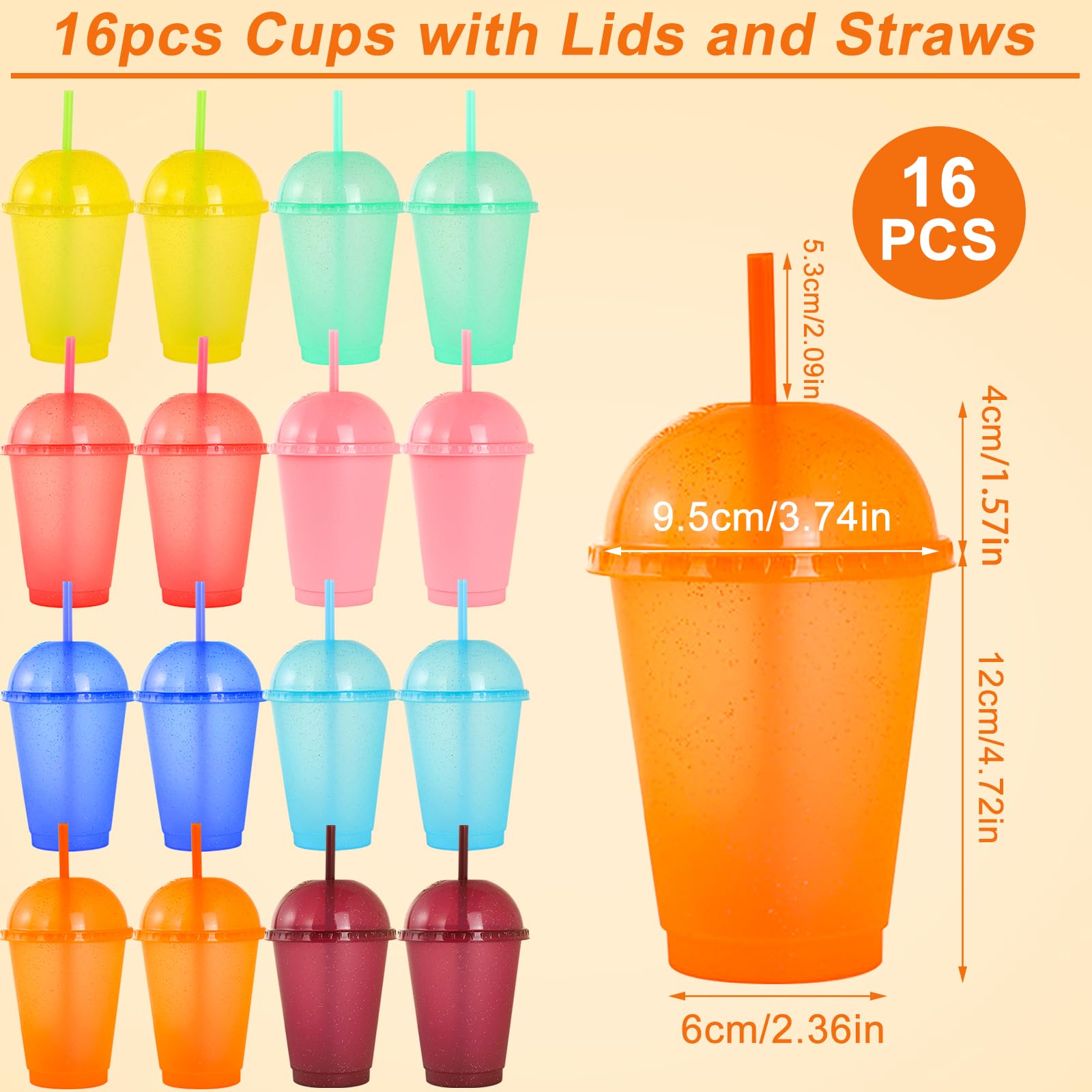 16PCS Tumblers with Lids & Straws,Cups with Lids and Straws,Smoothie Cup, Iced Coffee Mug,Party Water Cup Set,16oz/475ml Colour Changing Cups 8 Colors,Reusable,Suitable for Parties,Picnics,Christmas - Image 2