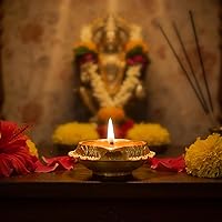 Vista 6 de Shubhkart Kuber - Juego de 6 lámparas de aceite profundo de latón macizo para puja y otros rituales religiosos Decoración del hogar, oficina