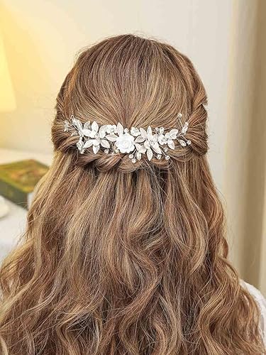 Miniatura 3 de Unicra Flor plata novia boda pelo hoja vid pieza de pelo de novia pedrería accesorios para el cabello diadema cristal para mujeres y niñas