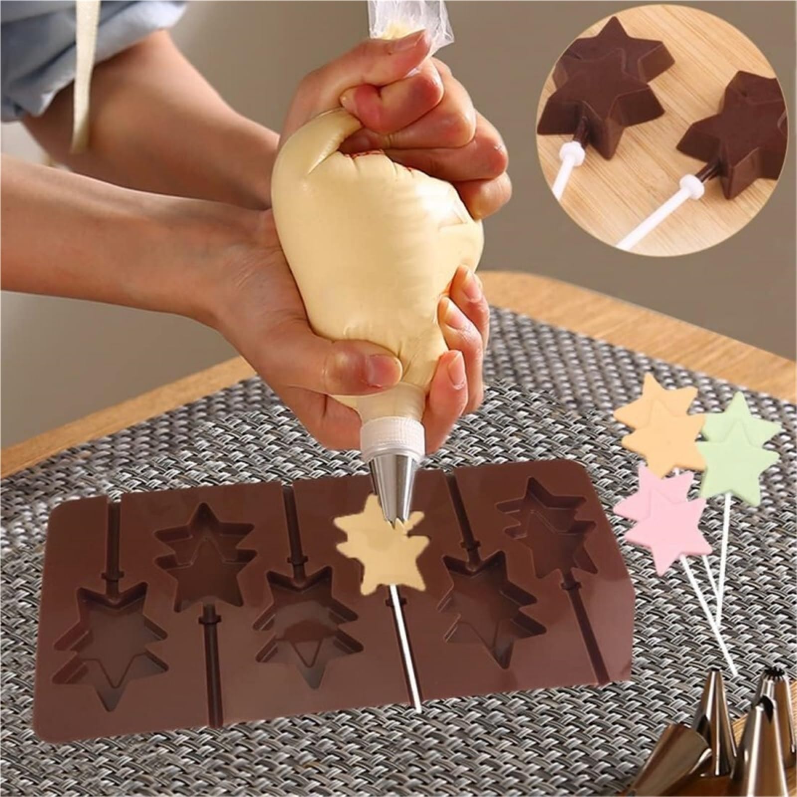 7 pezzi di stampo in silicone rotondo a forma fiore carino for lecca-lecca, caramelle, cioccolato, sapone, teglia Per La Produzione Del Cioccolato