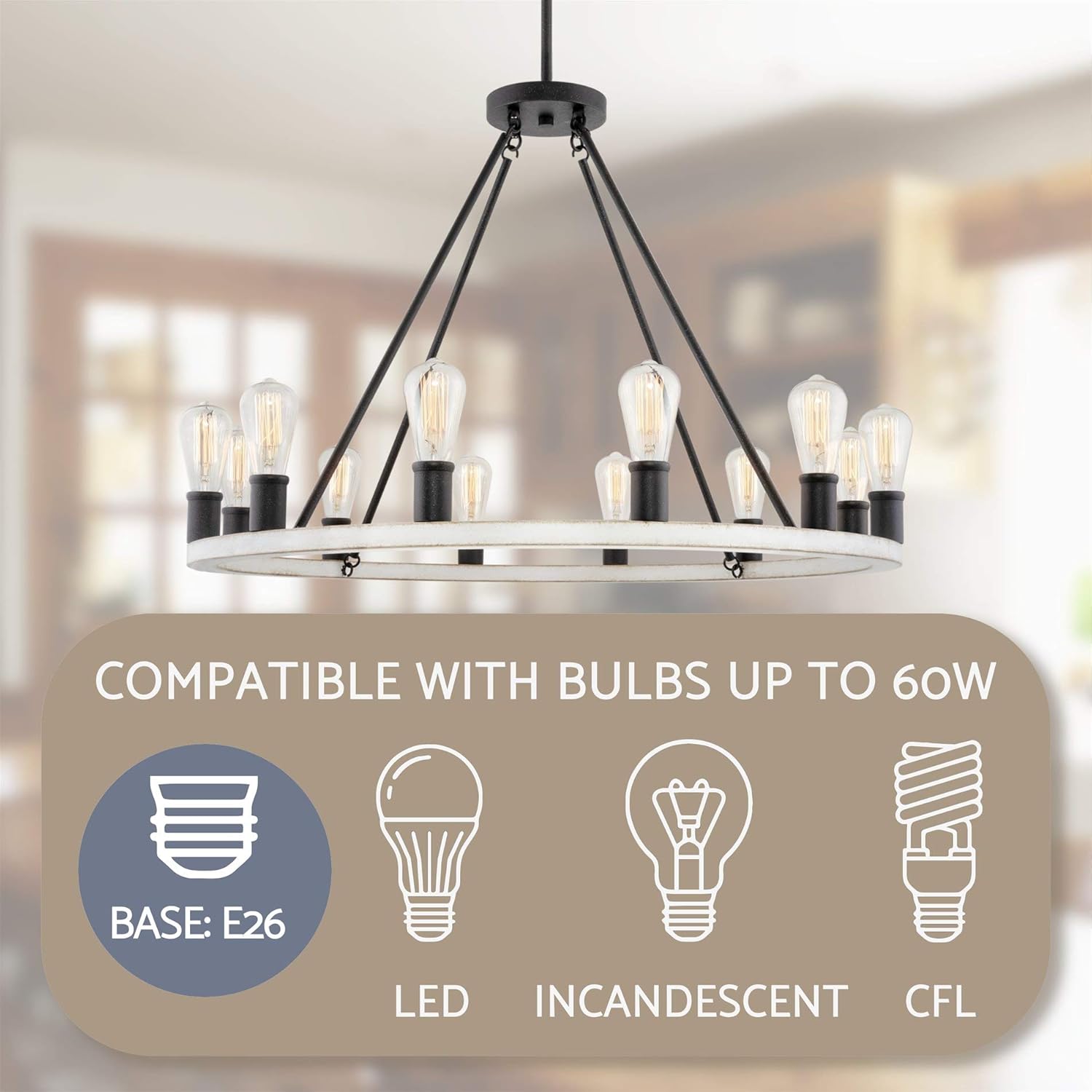 Nеw Prоduсt Kira Home Jericho 36 12-Light Large Rustic Farmhouse Wagon Wheel Chandelier, Round Kitchen Island Light, Textured Black Accents + White Ash Wood Style Finish