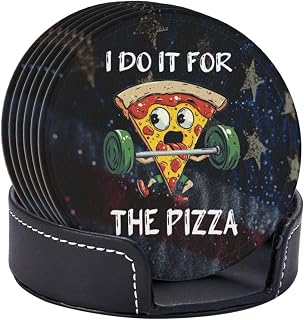 Coasters I Do It for The Pizza Drink for Weddings Bars Homes Offices 6 Pcs Leather with Holder Perfect Decoration Family Table Protection