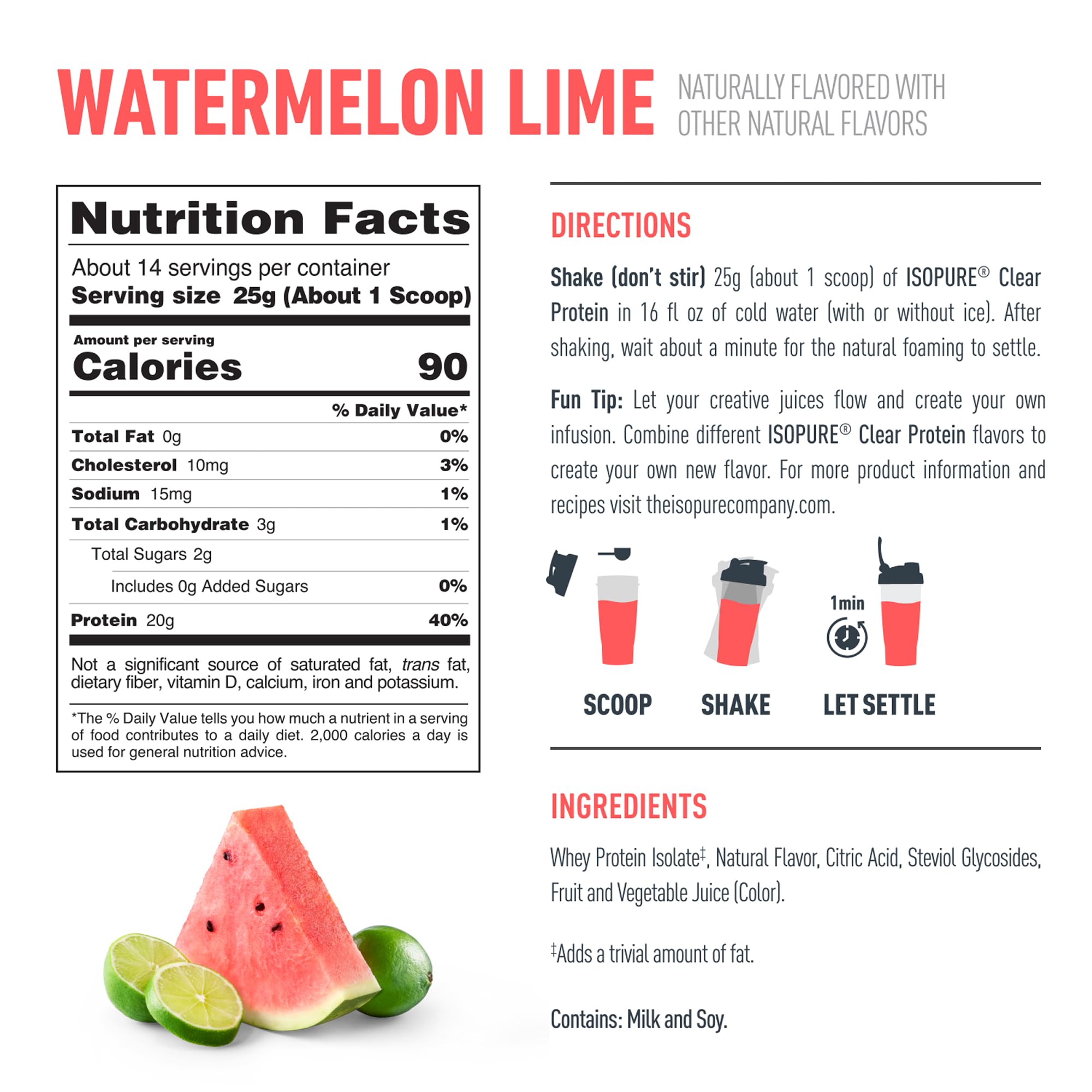 Isopure Clear Whey Isolate Protein Powder, Watermelon Lime, 14 Serving — Amazon image 2