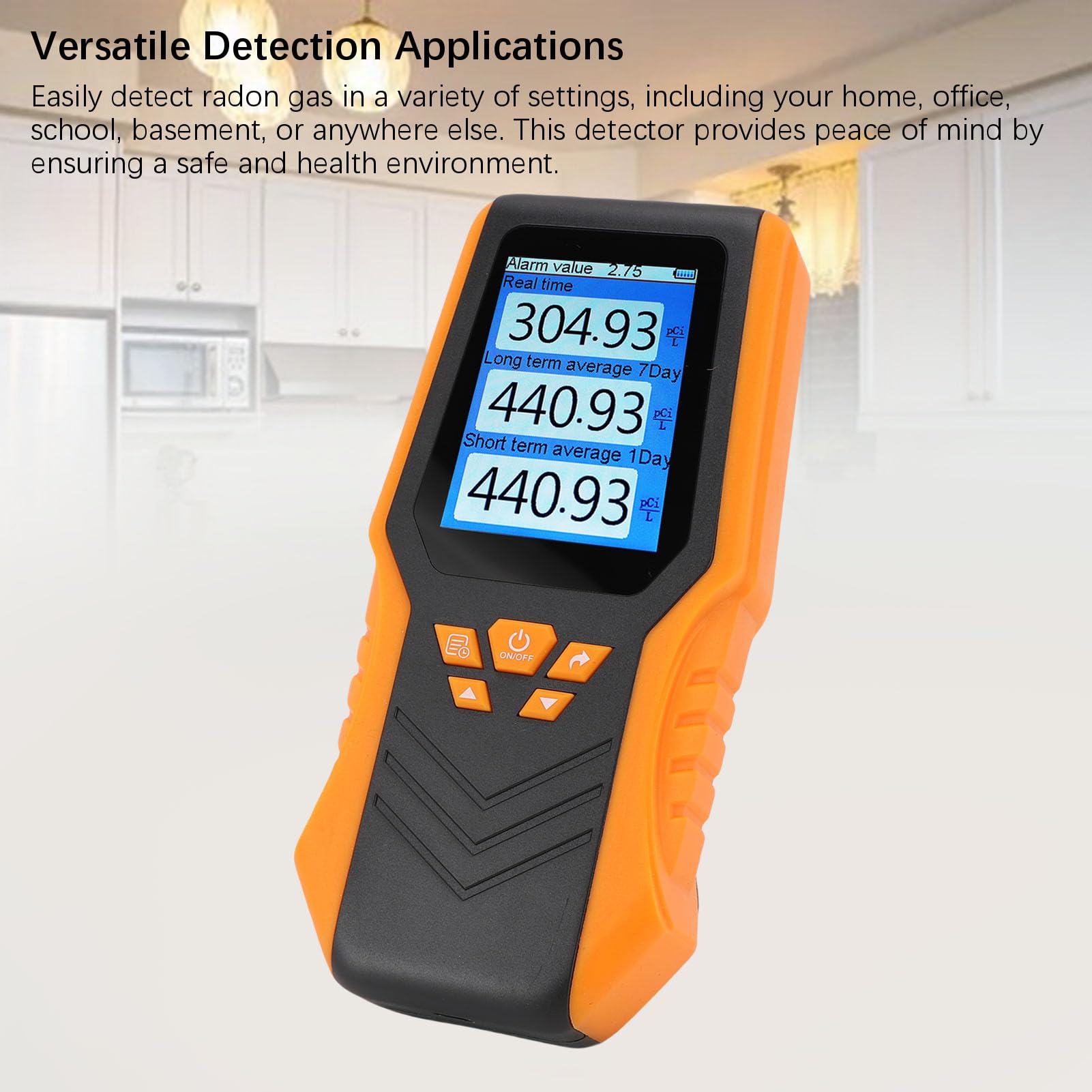 Rilevatore di radon portatile con display LCD per monitoraggio in tempo reale - Kit di monitoraggio del gas alimentato a batteria per casa, ufficio, scuola e seminterrato -