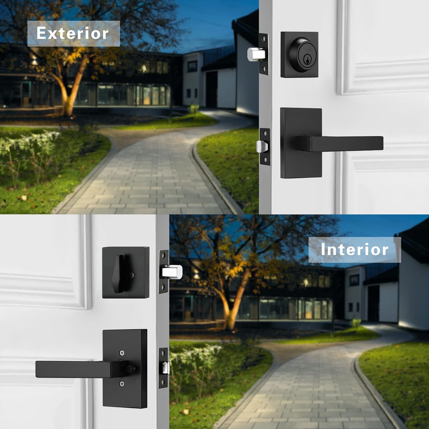 Exterior Door Lock Set with Deadbolt,Black Door Handle with Lock,Heavy Duty Front Door Lock