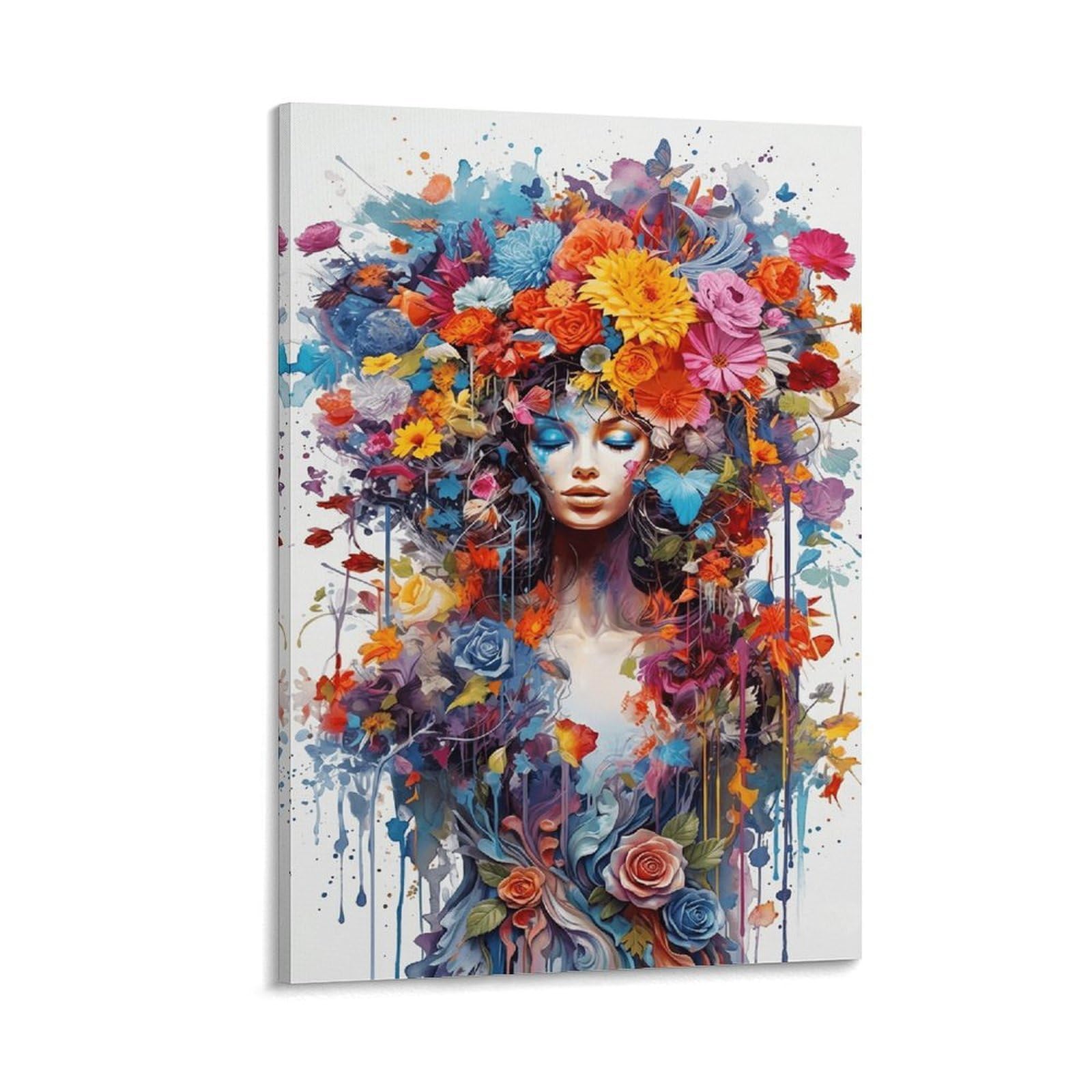 XPASHIQWC Floral Goddess Wall Decor Poster Watercolor Portrait Canvas Prints Picture Modern Canvas Wall Art Picture Wall Hanging for Dining Room Kitchen Home Office Decor 20x30inch(50x75cm)