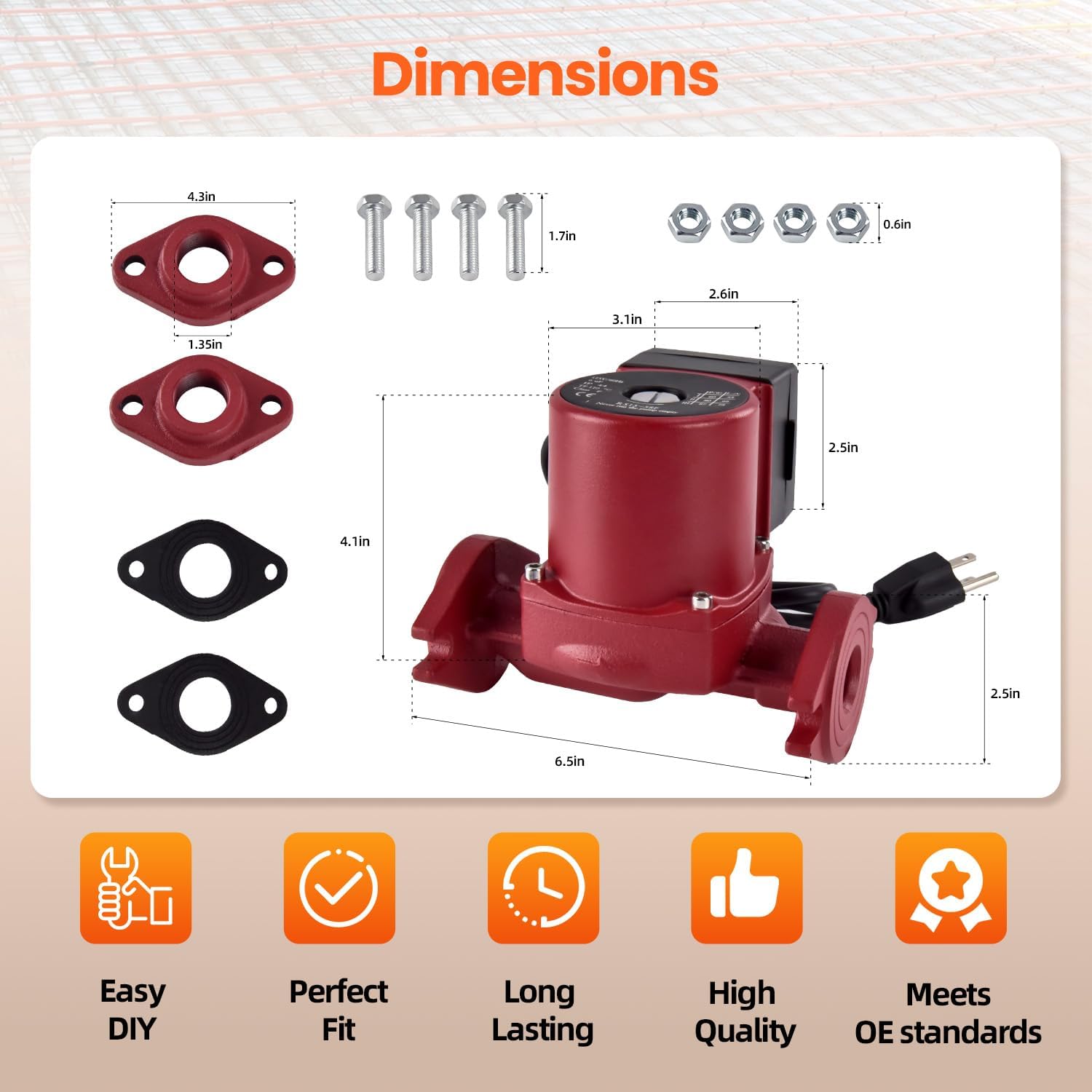 UPS15-58FRC Water Circulator Pump 3-Speed, 1/25 HP, 115V Cast Iron Hydronic Heating Pump for Radiant, Solar, and Domestic Hot Water Systems Compatible with Grundfos 59896343