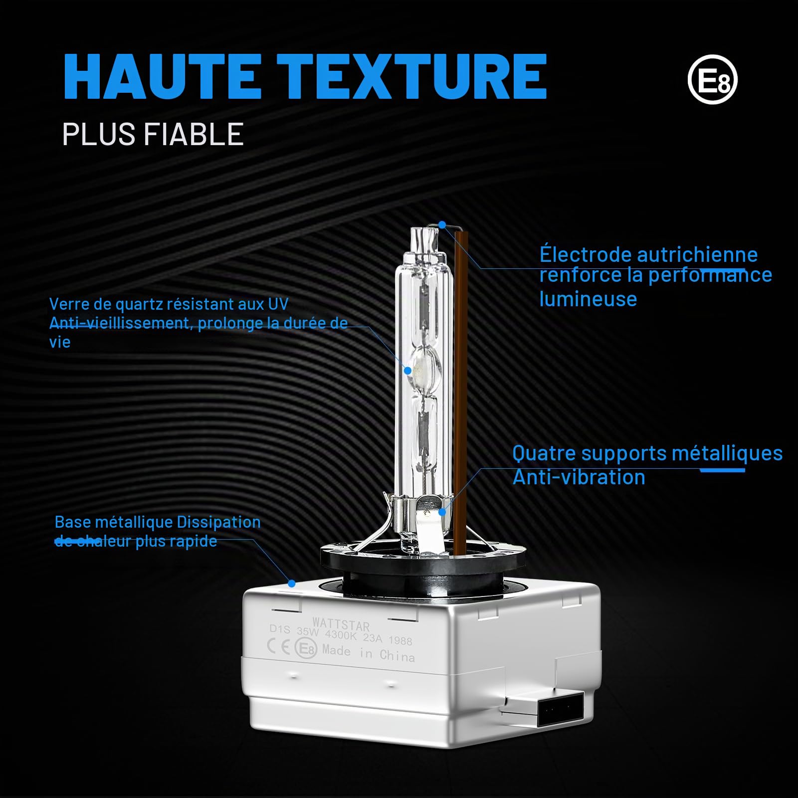 Ampoules Lampe de phare au xénon HID D1S de voiture, 35W 4300K 12V Xenarc Décharge Gazeuse Lampe Voiture Luminosité Brillante(lot de 2)