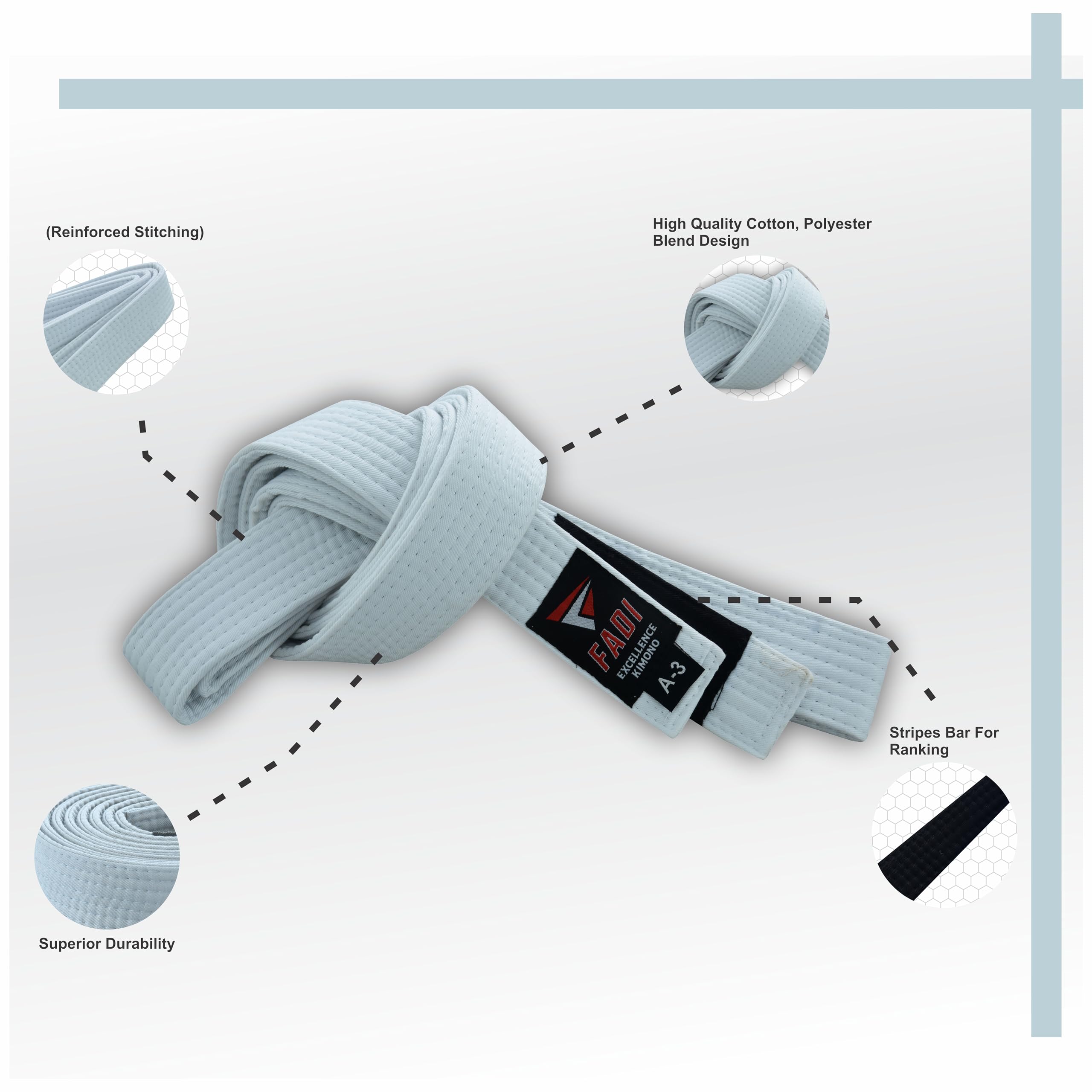 Fadi Sports BJJ Jiu Jitsu Belt - Cotton-Polyester Martial Arts Belt for Karate, Judo, and Taekwondo - Unisex Kids & Adults