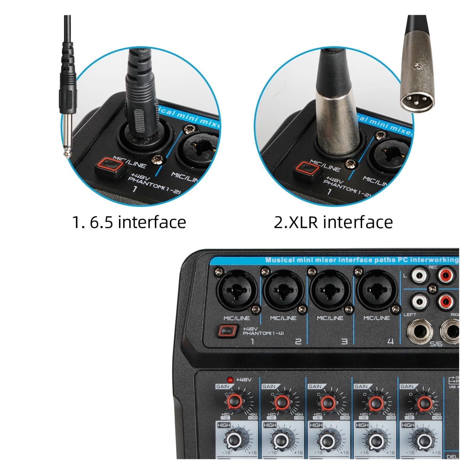 Consola Mezcladora Portátil, Mezclador De Audio, Interfaz De Controlador De Sonido USB For DJ De 4/6 Canales For Streaming De Grabación De Juegos De PC Ampliamente Aplicable(6 Channel)