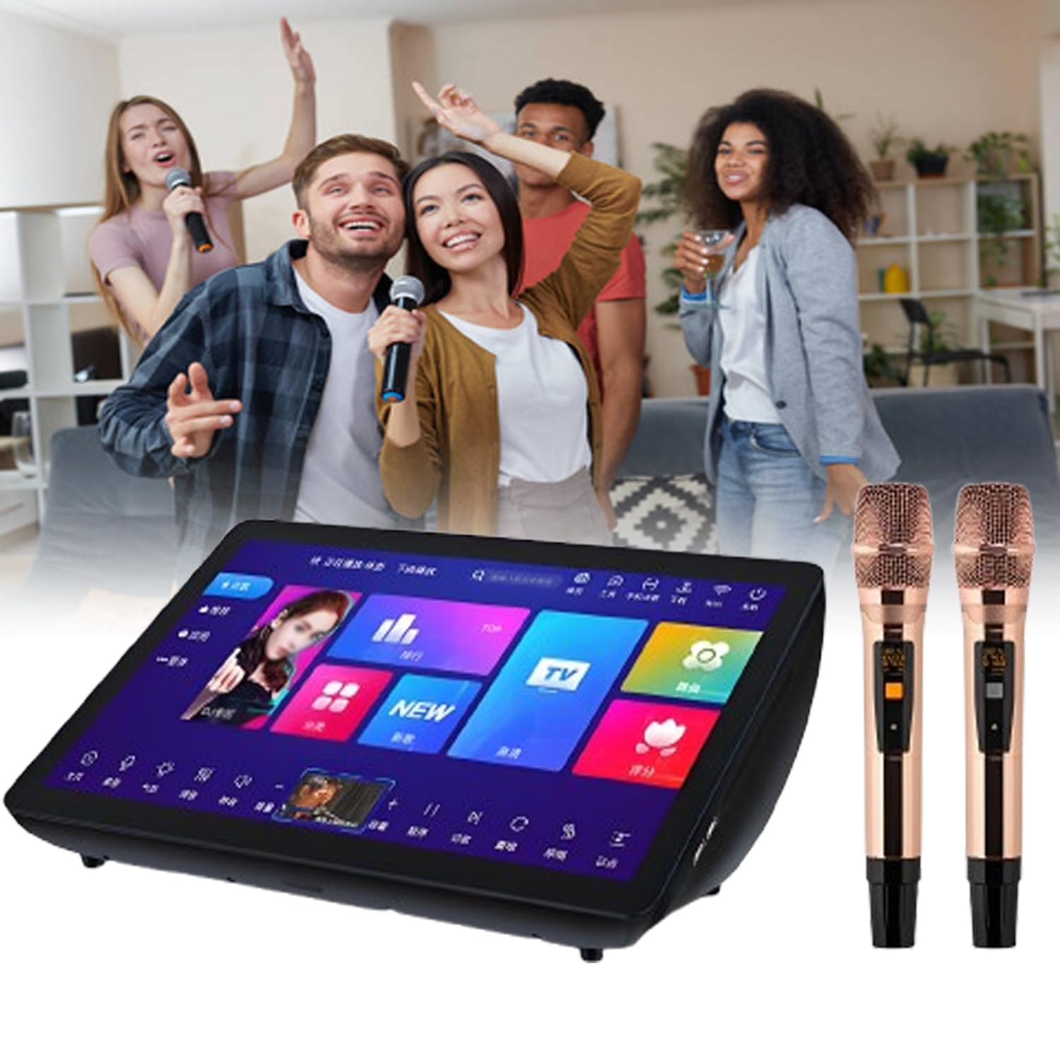 Macchina per Karaoke con Schermo di visualizzazione dei Testi, Macchina per Karaoke per Adulti, Supporto 20 Lingue, Schermo Touch Capacitivo a LED, con 2 microfoni Wireless co,