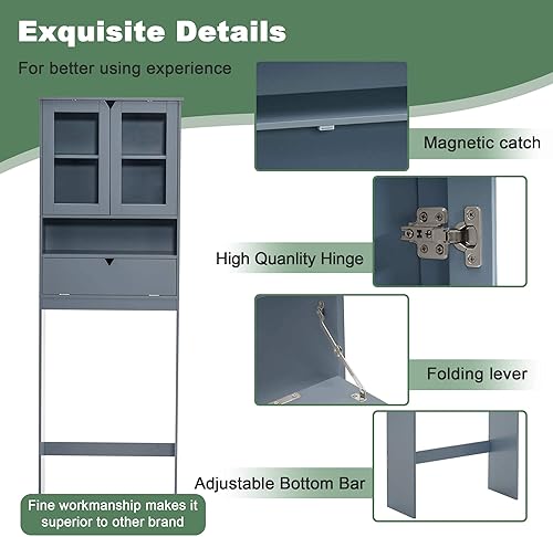 Miniatura 6 de ivinta Armario de almacenamiento para baño con estante ajustable organizador de madera para ahorrar espacio sobre el inodoro estante montado en la