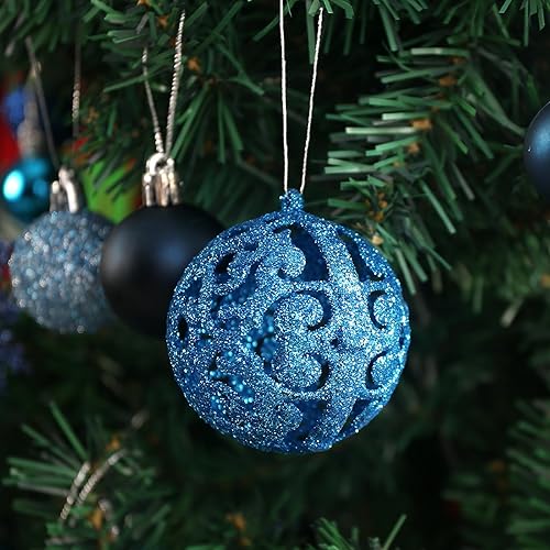Miniatura 6 de JOHOUSE 100 adornos de bolas de Navidad, decoración de árbol de Navidad, bolas azules inastillables, copos de nieve, adornos colgantes para árbol de