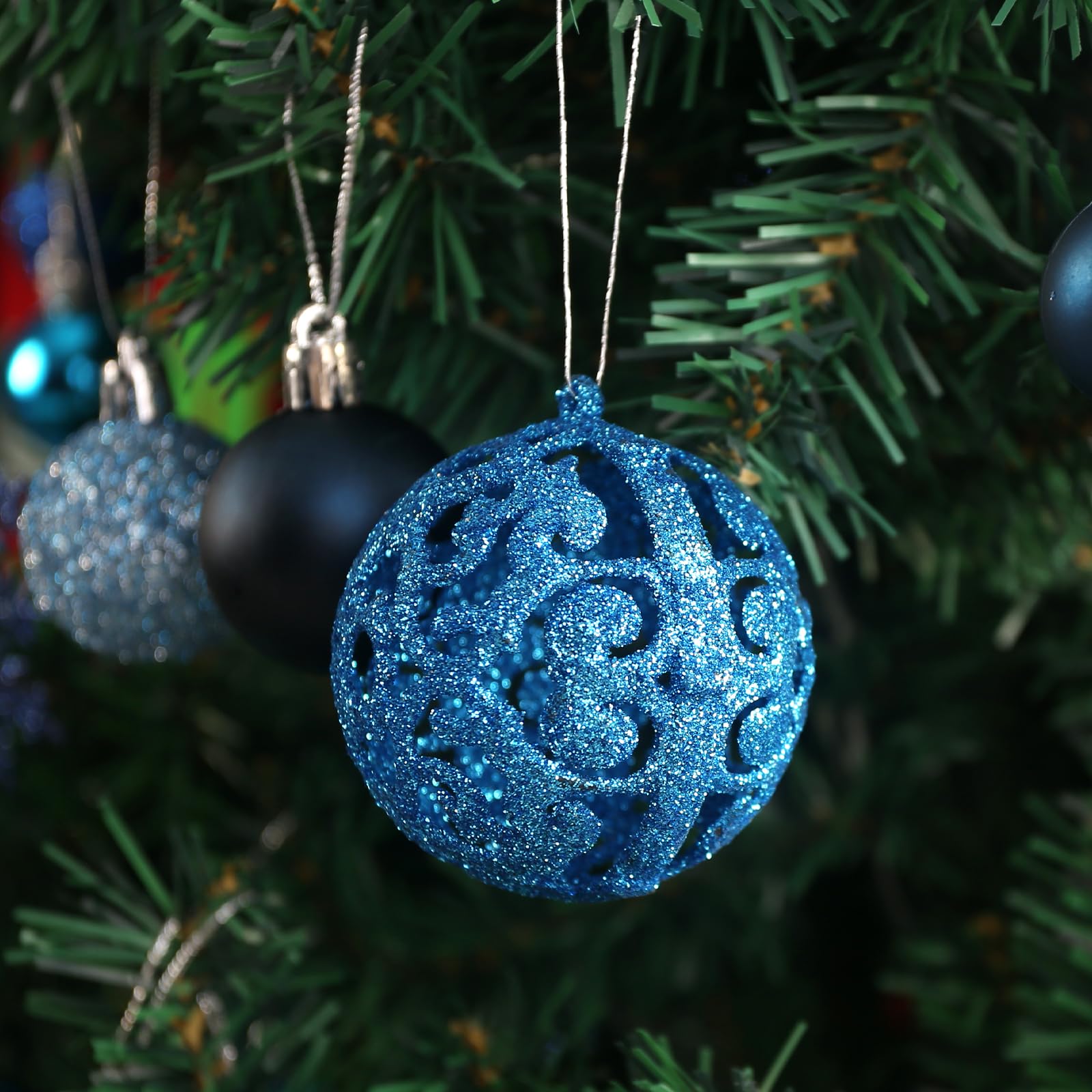 JOHOUSE 100PCS Christmas Ball Ornaments, Christmas Tree Decoration Shatterproof Blue Baubles Snowflakes Hanging Ornaments for Xmas Tree Wreath Christmas Party Wedding