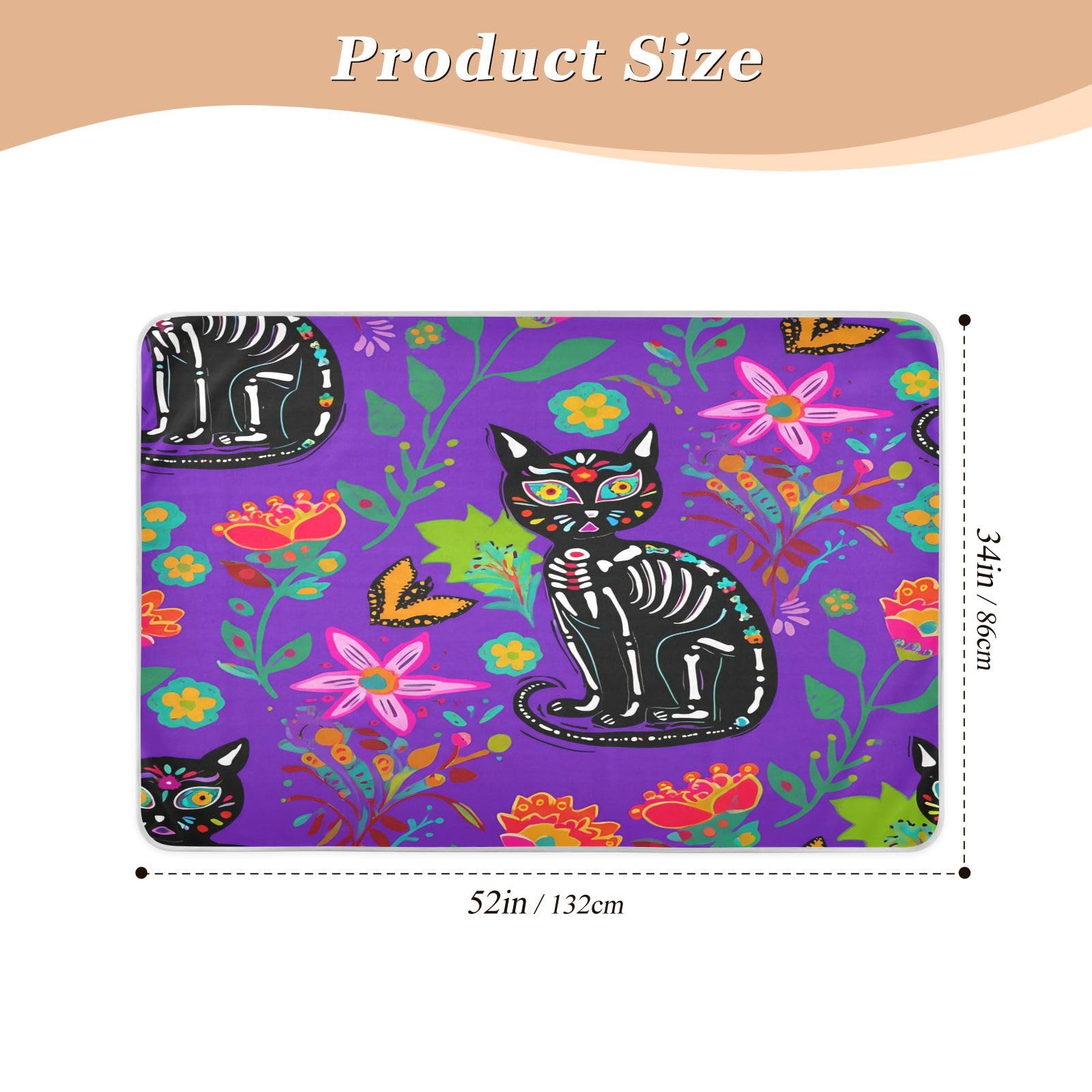 BOESI Doodle Cat and Flowers Waterproof Pads for Bedwetting and Incontinence, Reusable Pads, Reusable Diaper Pads for Bed, Sofa, Travel