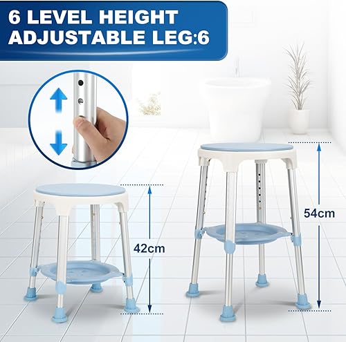 Miniatura 4 de Fuairmee Silla de ducha giratoria de 360 grados con reposabrazos, silla de ducha ajustable de 350 libras para ducha interior, silla de ducha con