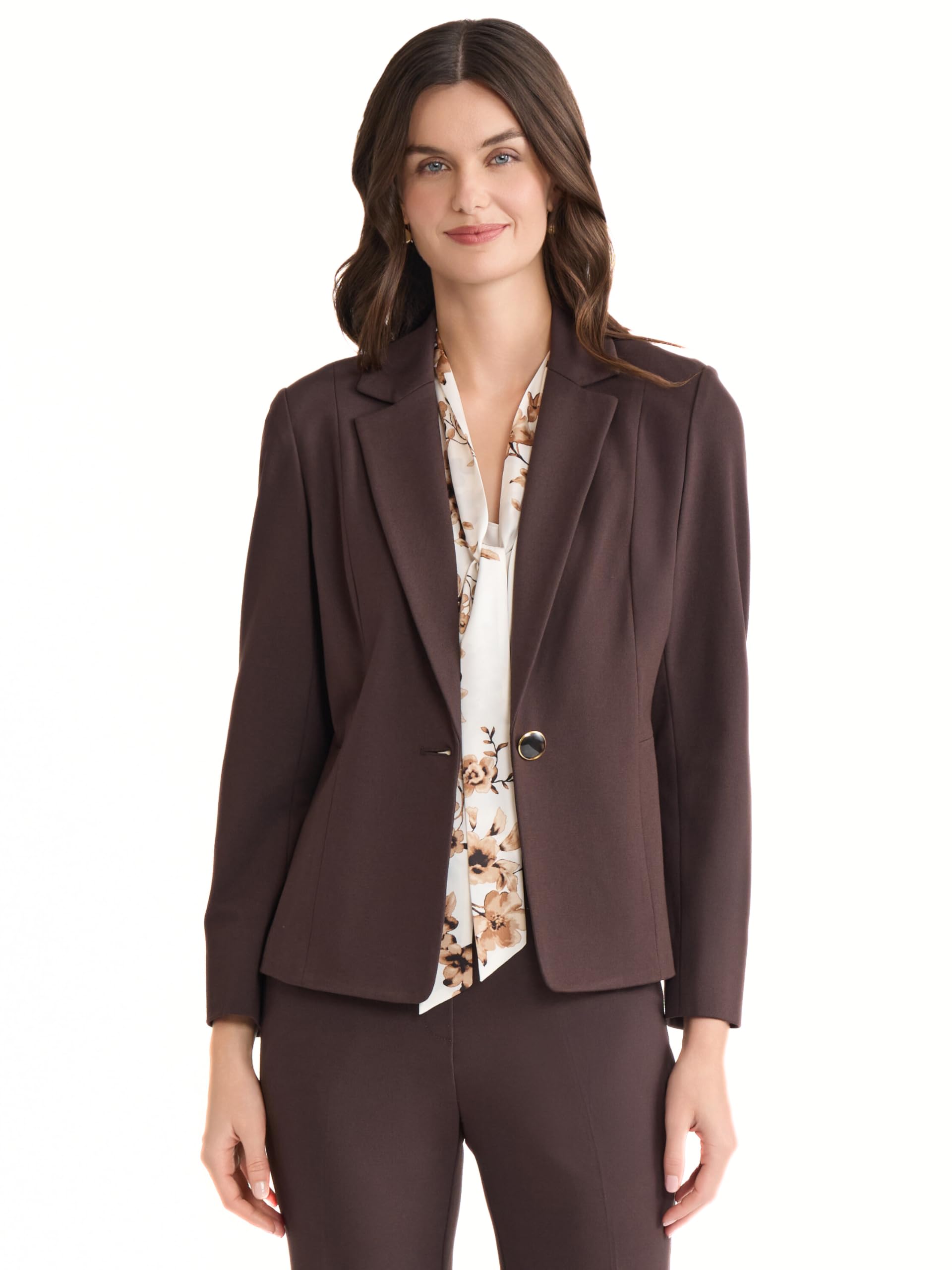 Kasper Womens One-Button Notch Collar Blazer with Seamed Waist Compression Fit