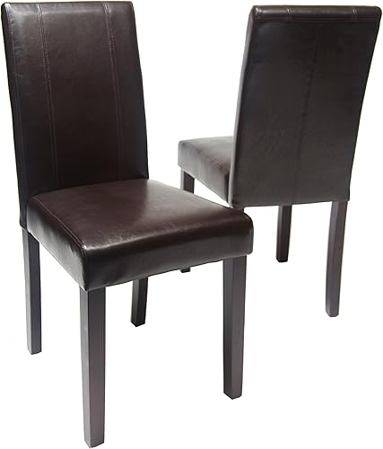 Miniatura 3 de Roundhill Furniture C020BR Urban Style Solid Wood Leatherette Padded Parson Chair, Brown, Set of 2 Marrón,Negro -,Blanco sucio,Rojo -
