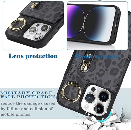 Miniatura 5 de Funda para iPhone 14 Pro Max con tarjetero para mujer, iPhone 14 Pro Max, funda para teléfono con tarjeta de crédito con anillo, cierre de