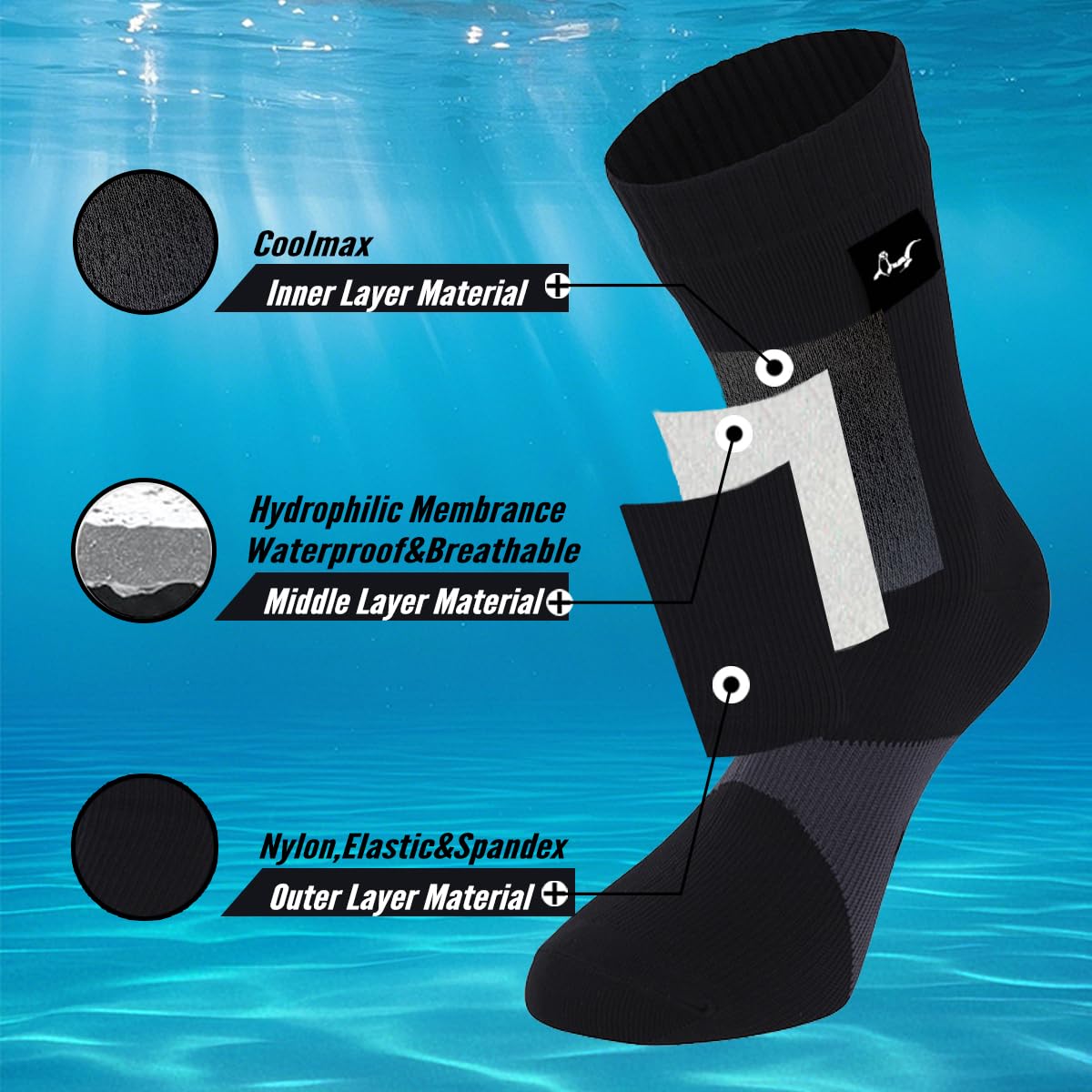 OTTERSHELL Chaussettes respirantes imperméables Pour activités de plein air, golf, course, cyclisme, randonnée, marche.