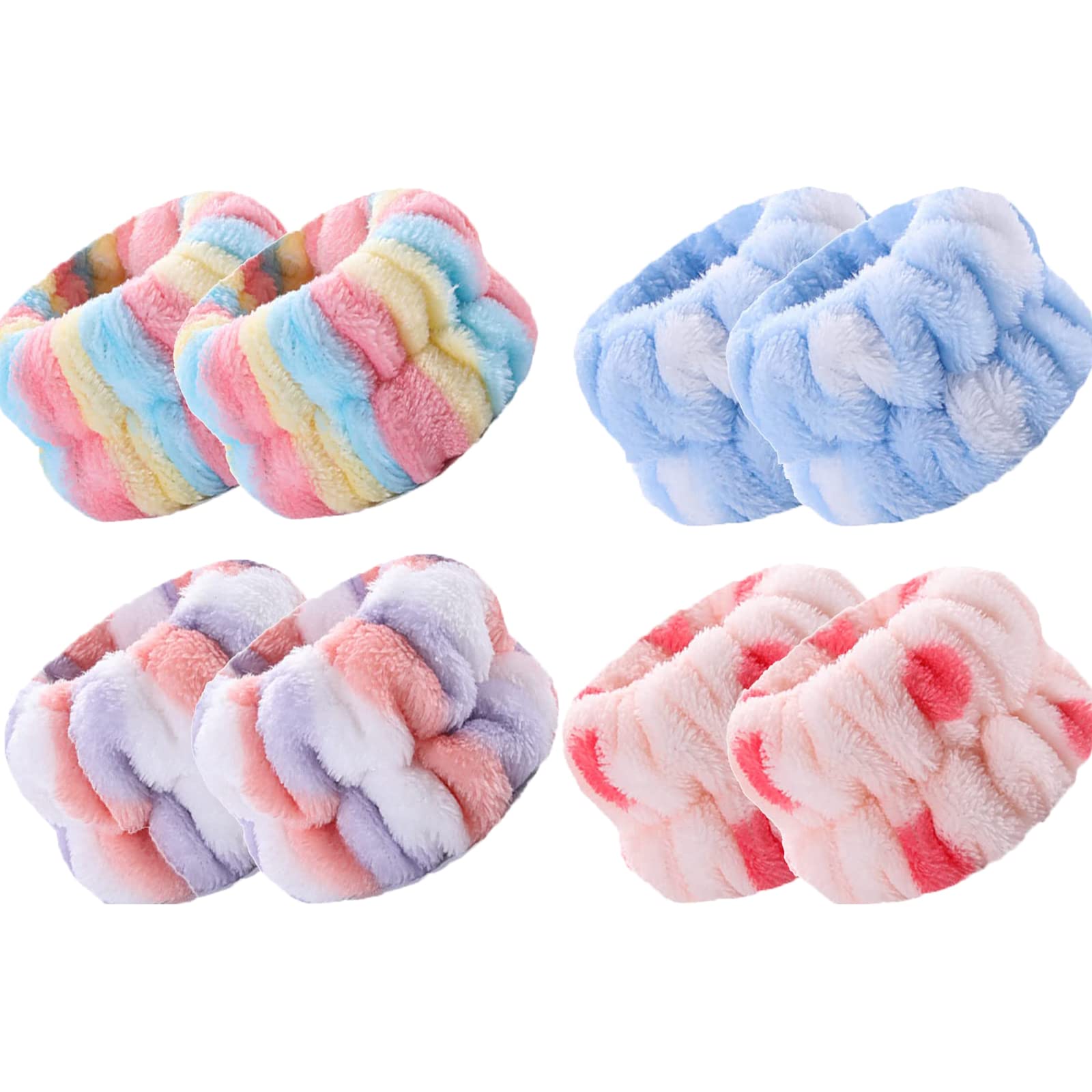 Vtrem Washing Face Wrist Towels: Women 4 Pairs Wristbands Rainbow Striped Scrunchies Sweatband Microfiber Flannel Soft Breathable Reusable Spa Skincare Washband